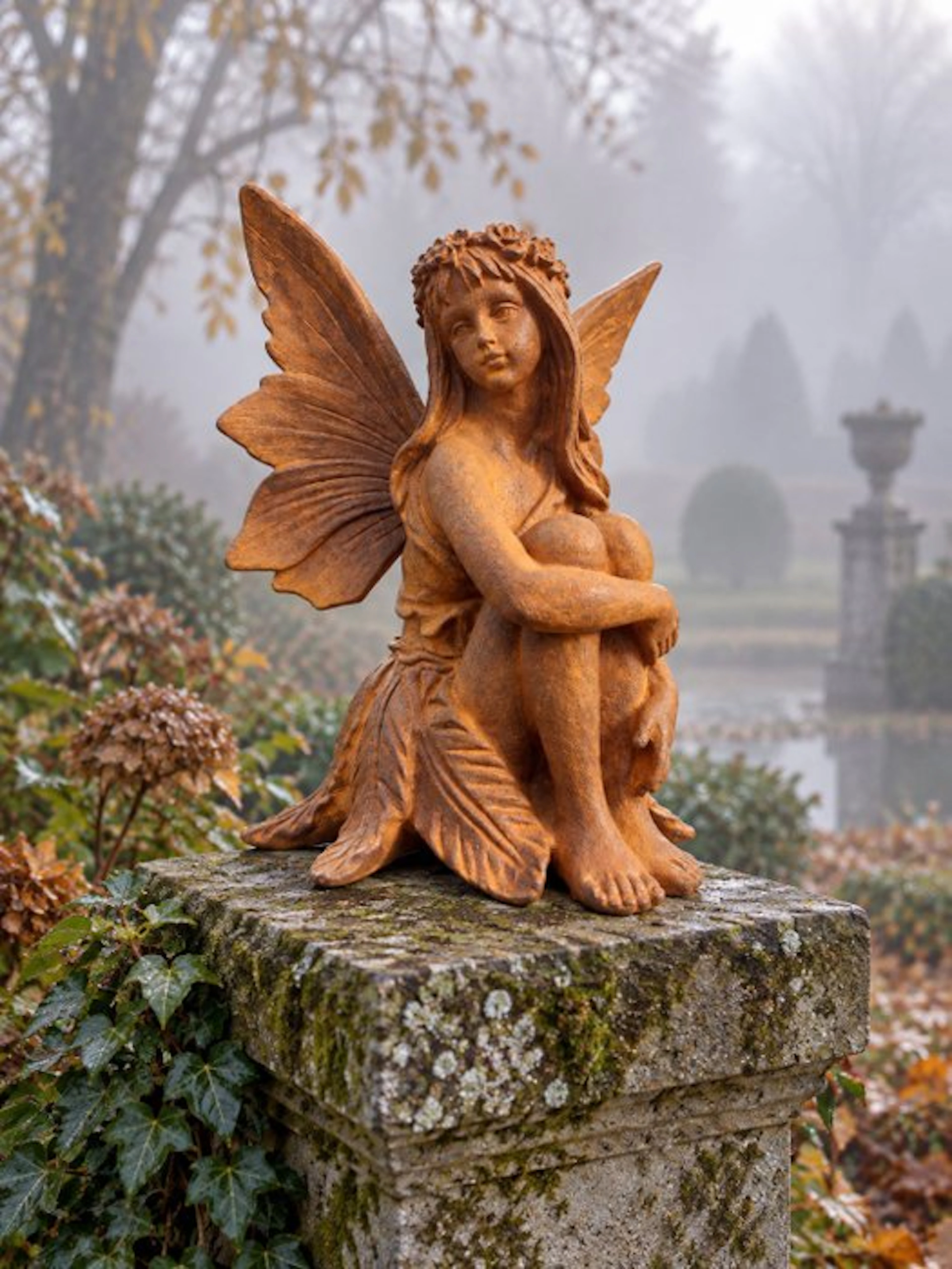 Statue, metal statue of as dreaming fairy - 26.5 cm - Cast iron
