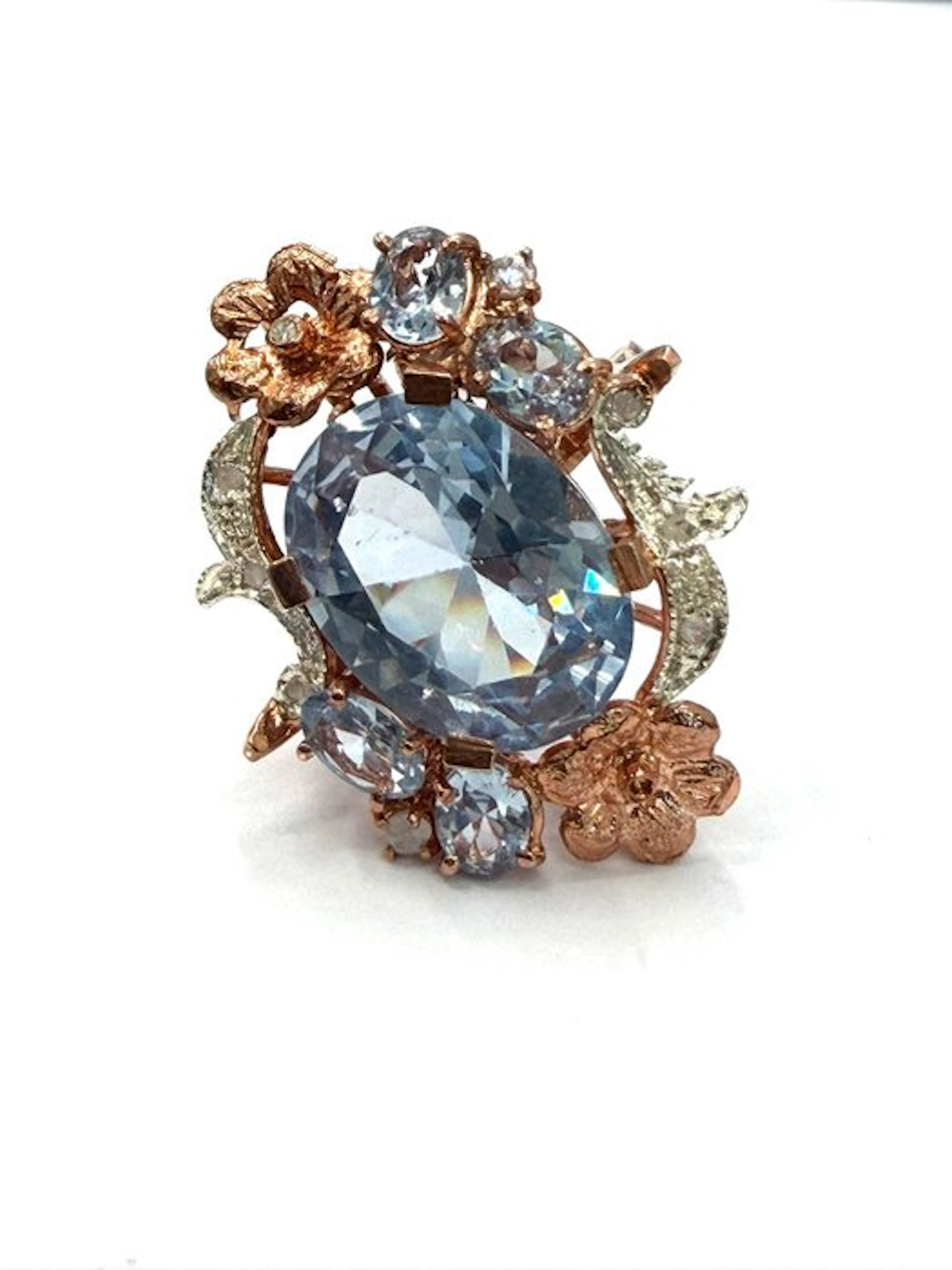 No reserve price - Ring - 9 kt. Rose gold, Silver Spinel - Diamond