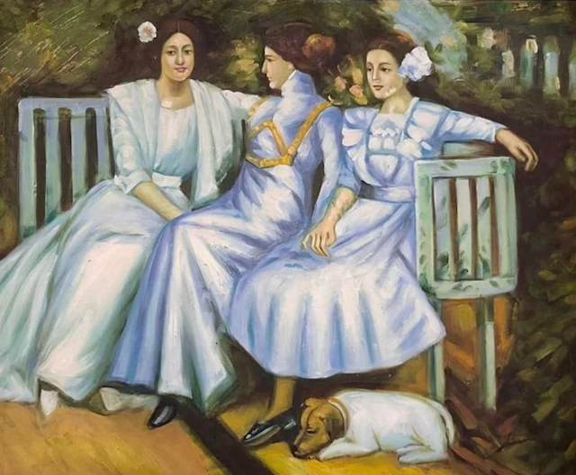 Joaquín Sorolla (XX), seguidor de - Mi mujer y mis hijas en el jardín