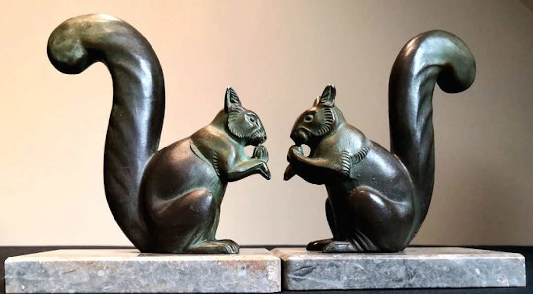 Michel LEDUCQ - Bookends (2) - "Squirrels with Fruit"...