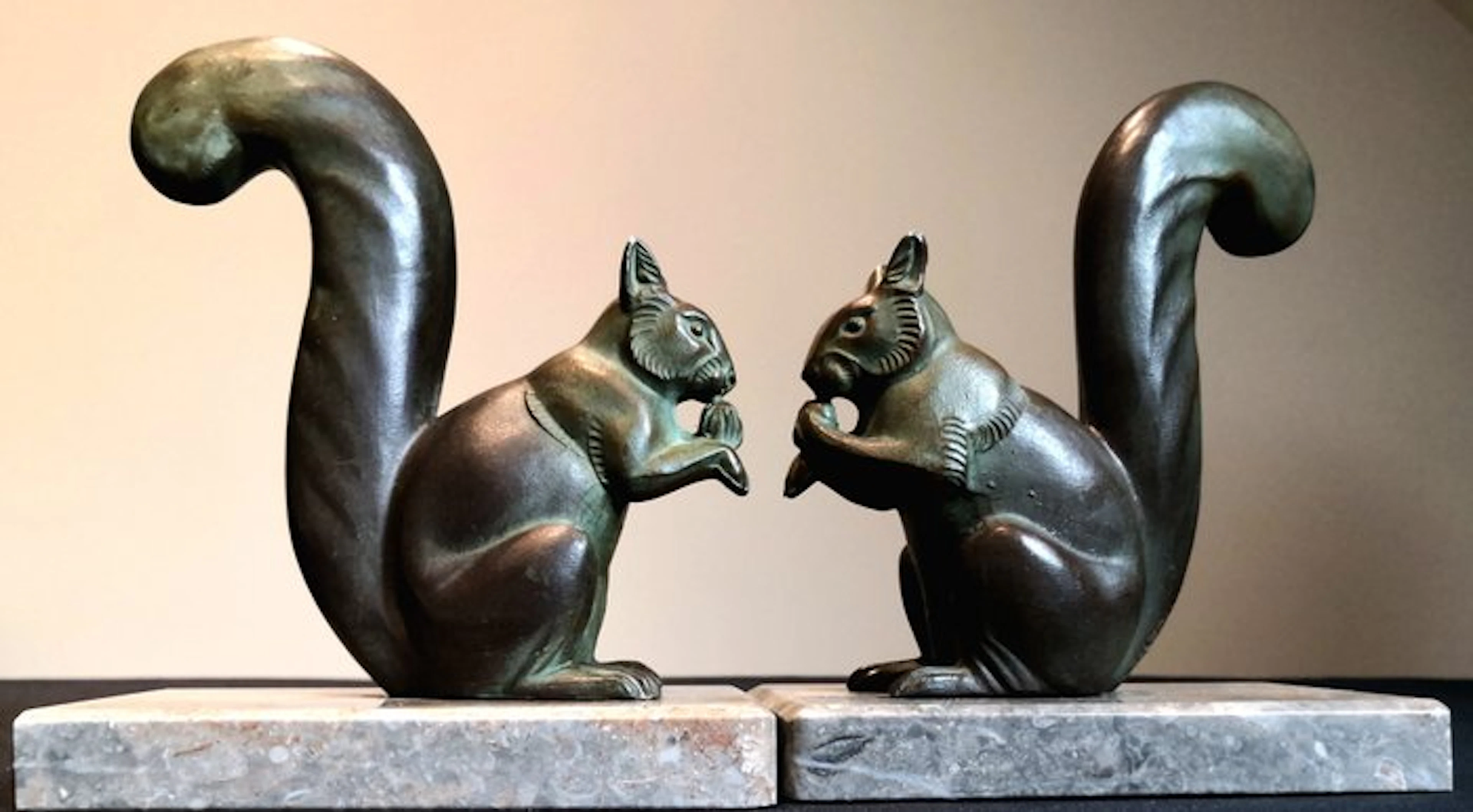 Michel LEDUCQ - Bookends (2) - "Squirrels with Fruit"...