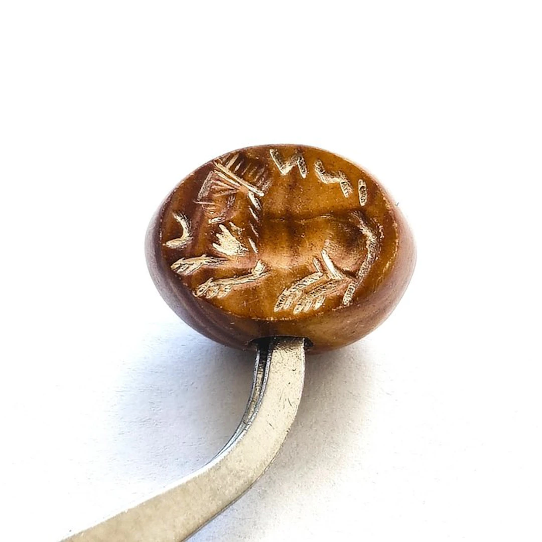 Silk Road, Central Asia Jasper Sphinx Mythical Animal Bead Seal - 17 mm