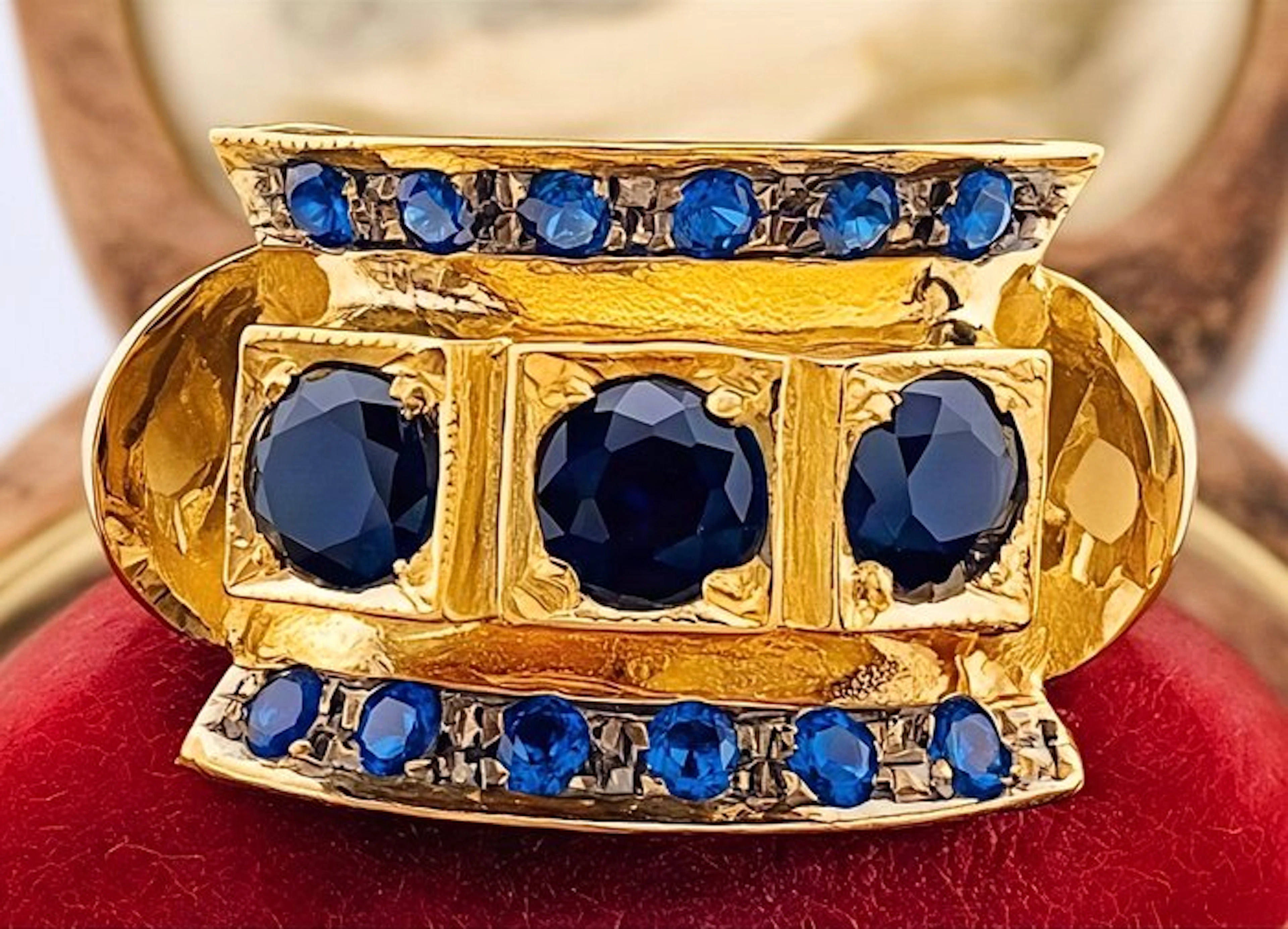 No reserve price - Ring - 9 kt. Yellow gold, Silver Sapphire