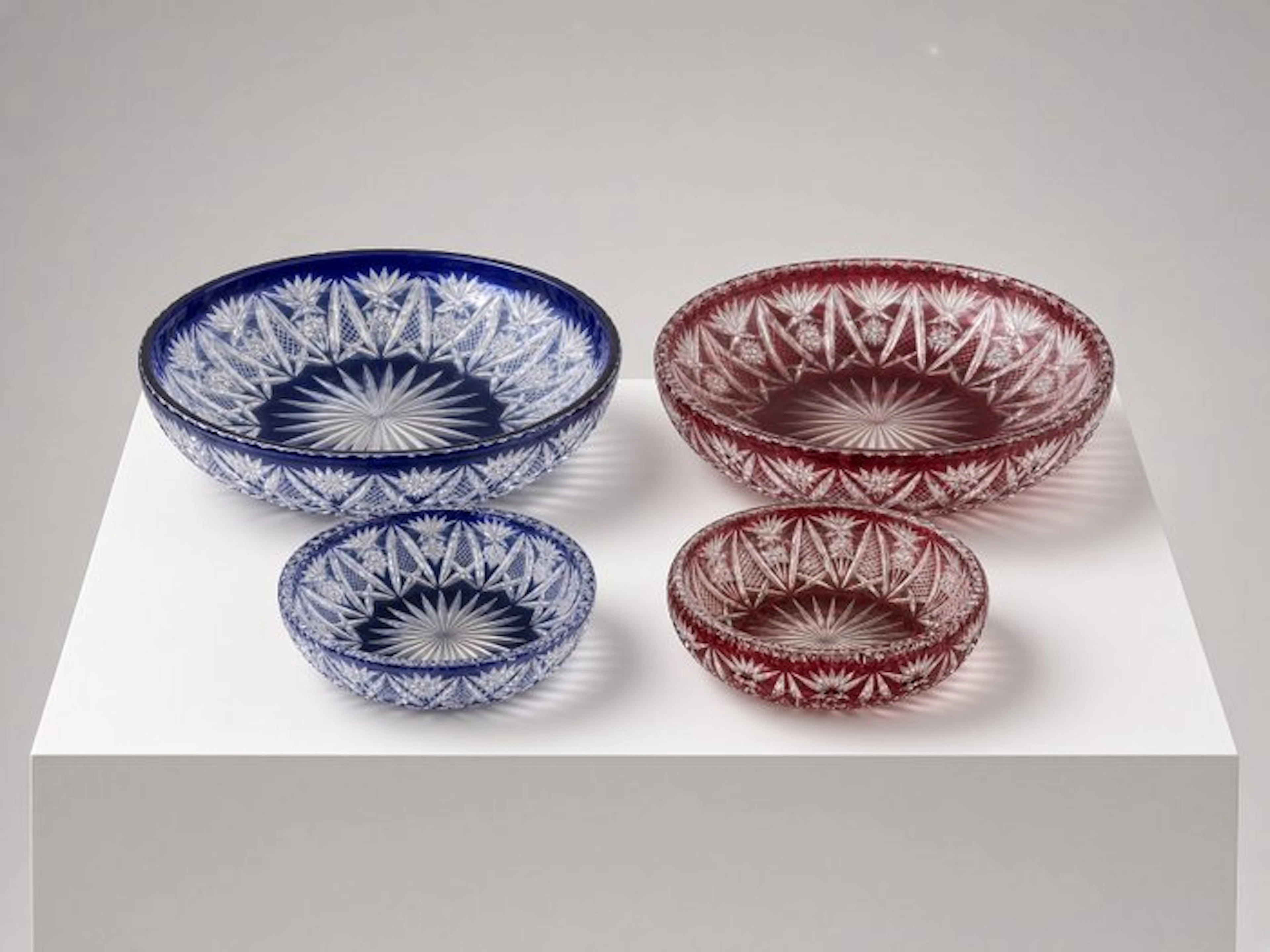 Bowl - Vintage Bohemian Cased Cut-to-Clear Crystal...