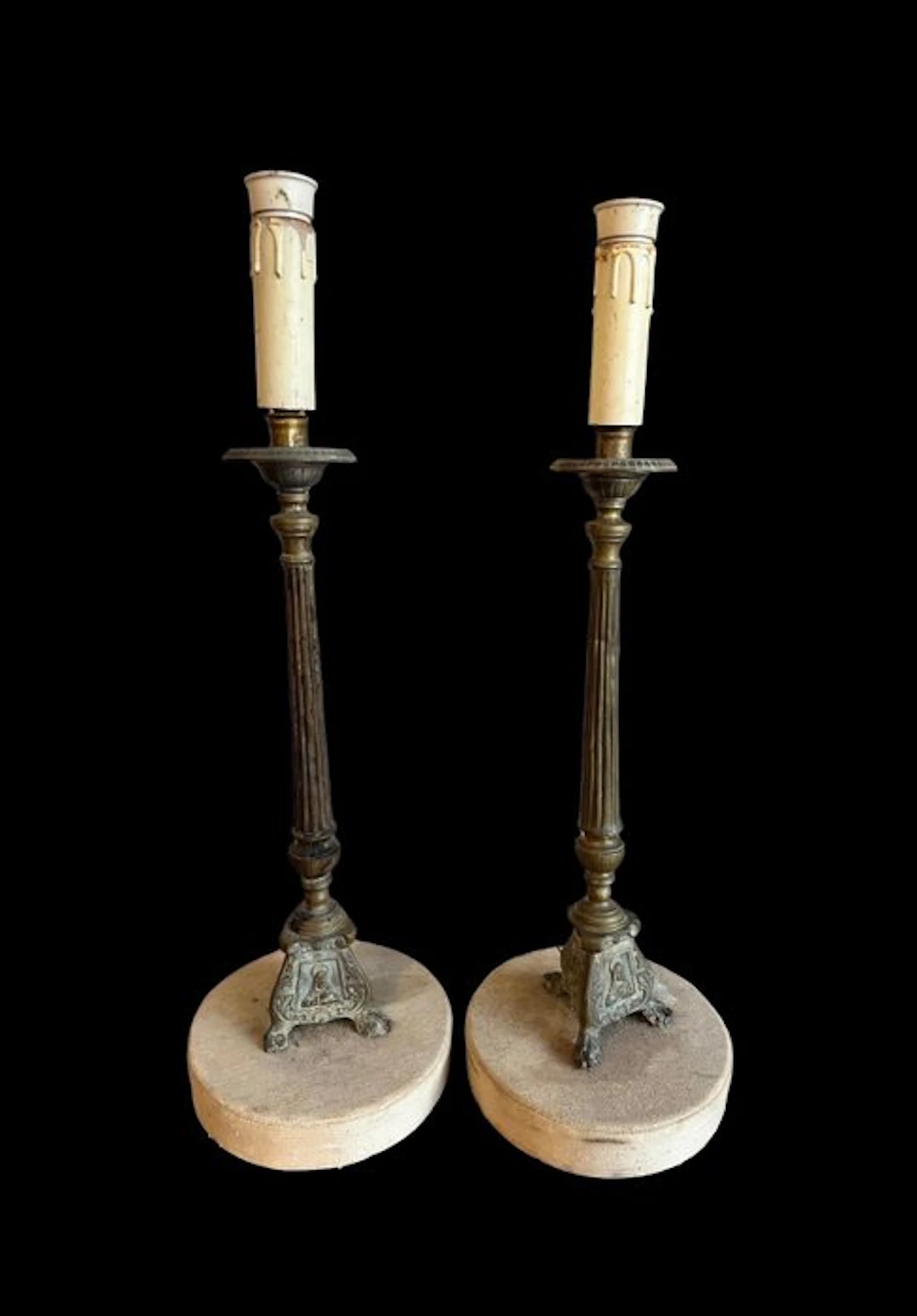 Candleholder (2) - Brass - Pair of antique religious candlesticks - 60 cm