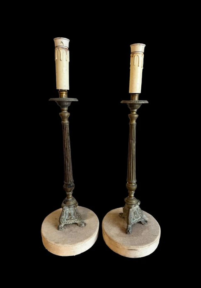 Candleholder (2) - Brass - Pair of antique religious candlesticks - 60 cm
