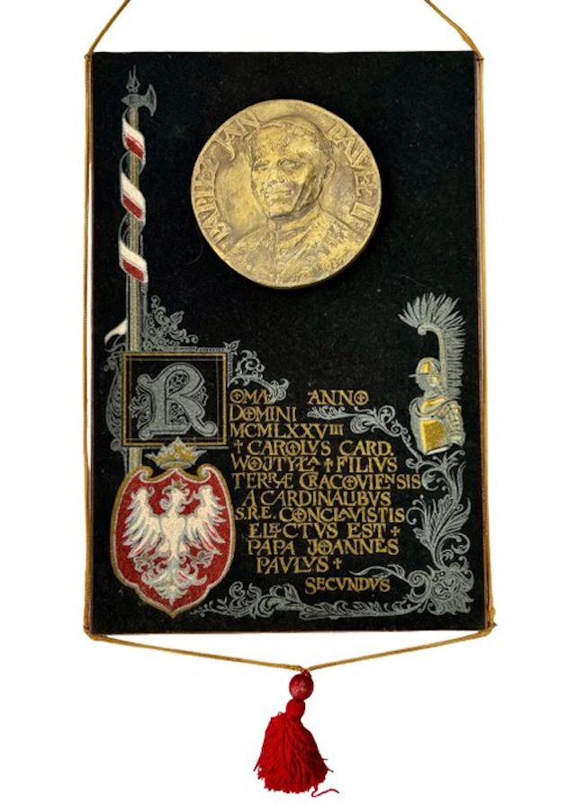 Pope John Paul II commemorative banner (1978) - 45 cm - Vintage - Wood