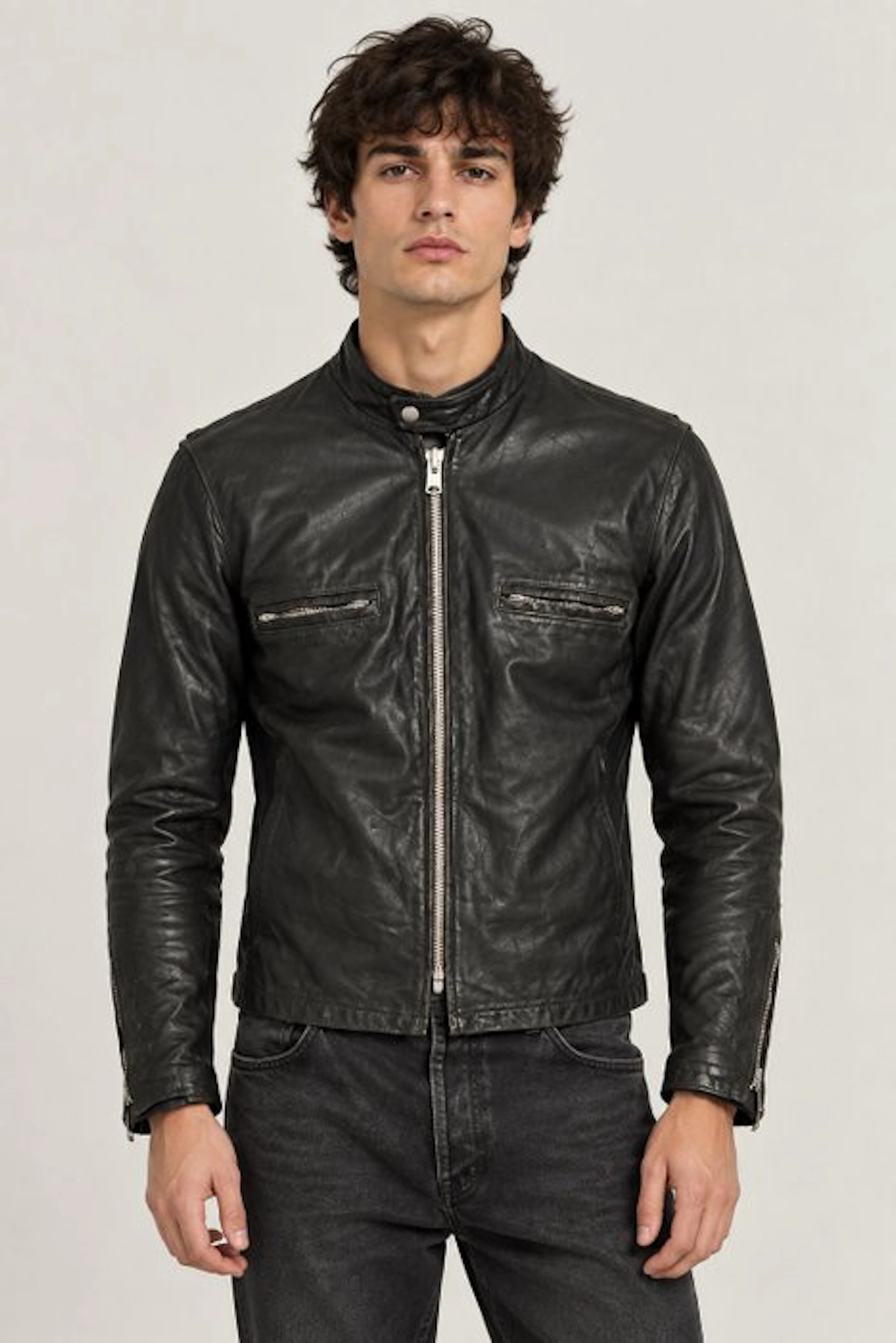 1960 Biker Full Black Leather Jacket - TALON Zip - Leather jacket - Vintage