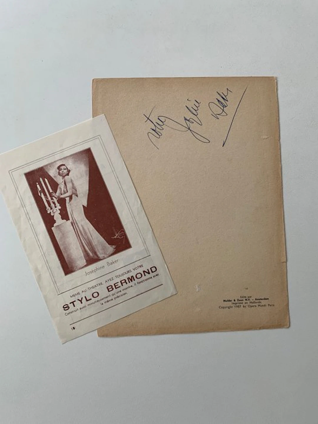 France - Document - Josephine Baker (Autographe) - 1957