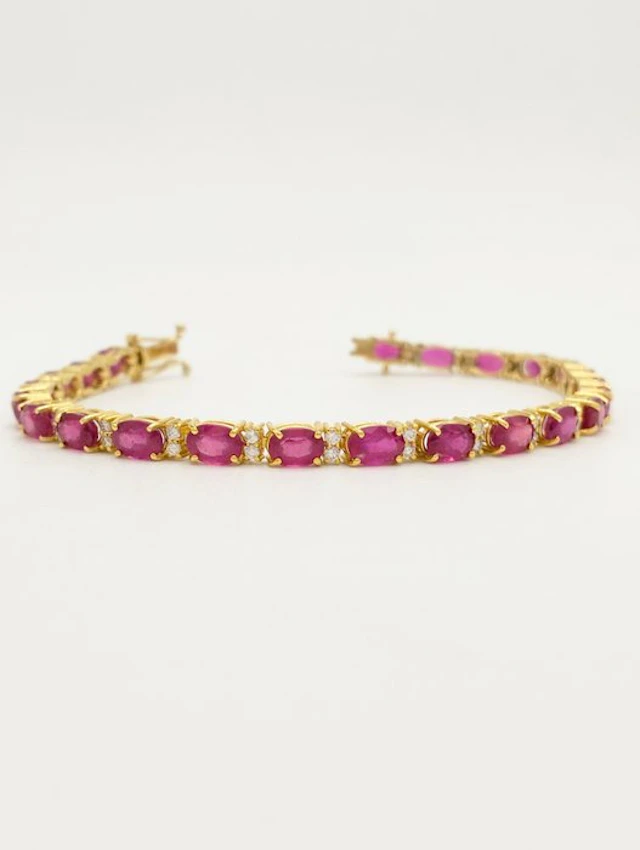 Bracelet - 18 kt. Yellow gold Ruby - Diamond