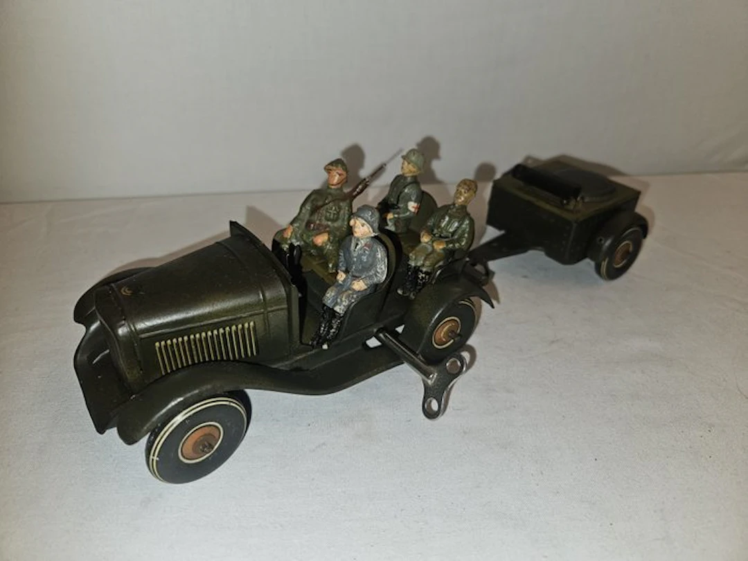 TippCo - Toy militaire tin speelgoedauto met aanhanger en...