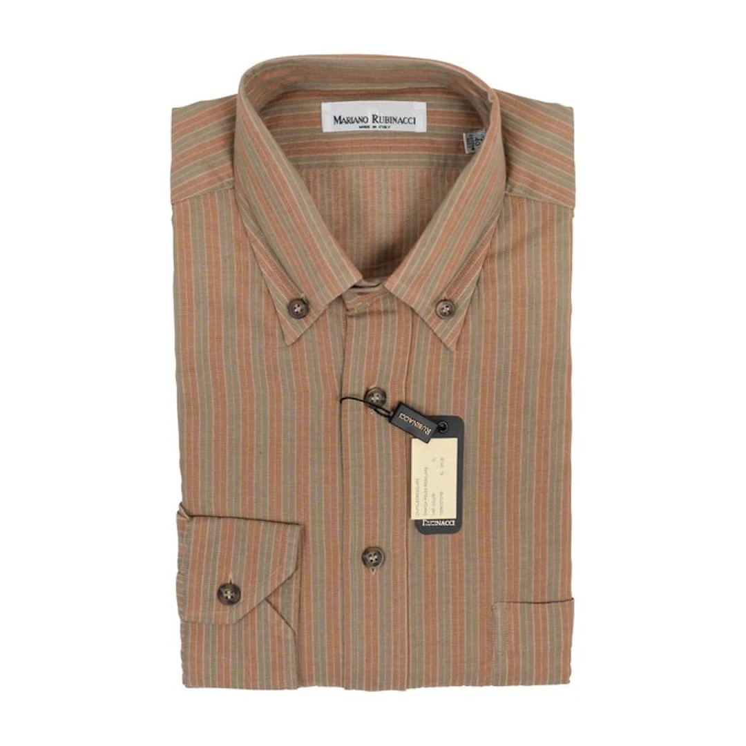 RUBINACCI NAPOLI - Size 15.75 - 40 - Brown Shirt Striped...