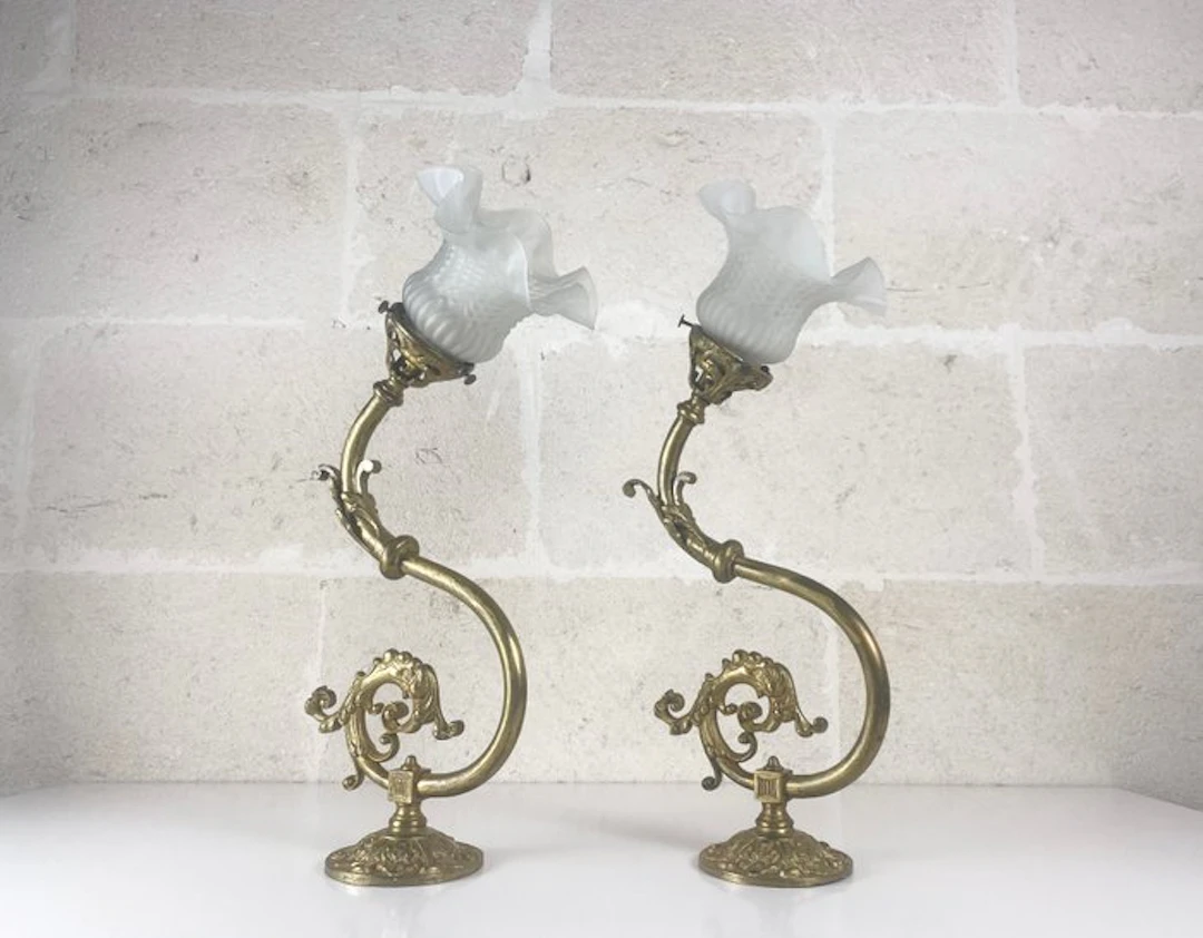 Wall sconce (2) - Gilt brass - Antique- Art Nouveau