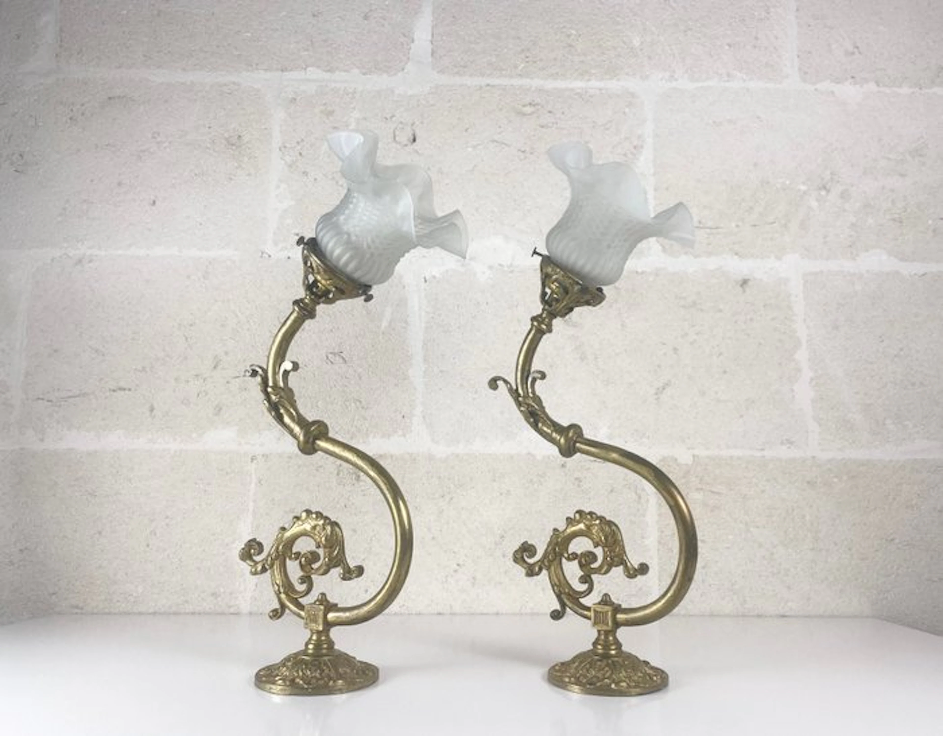 Wall sconce (2) - Gilt brass - Antique- Art Nouveau