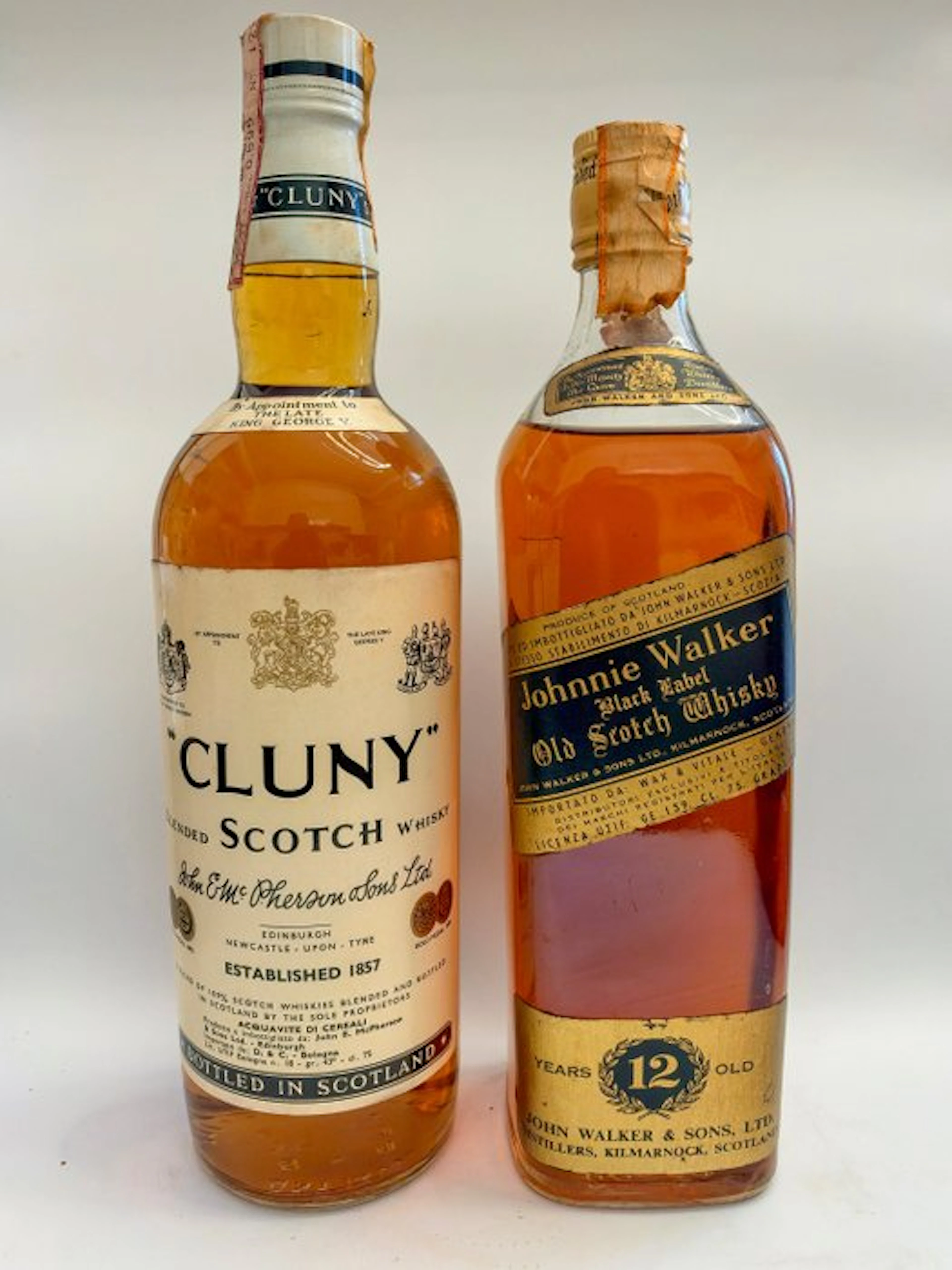 Cluny + Johnnie Walker 12yo Black Label - b. 1970s - 75cl - 2 bottles