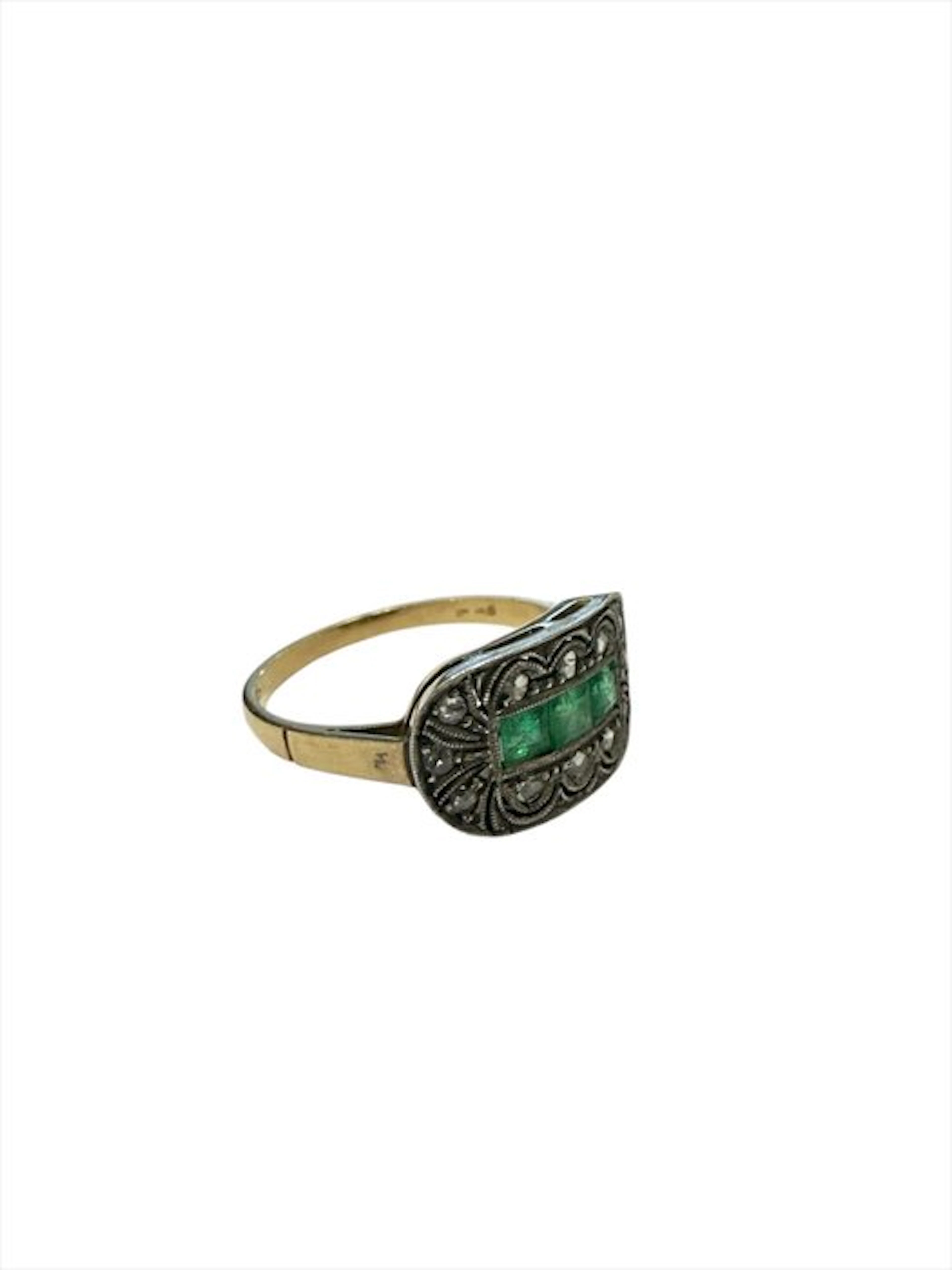 Ring - 12 kt. Rose gold Emerald - Diamond