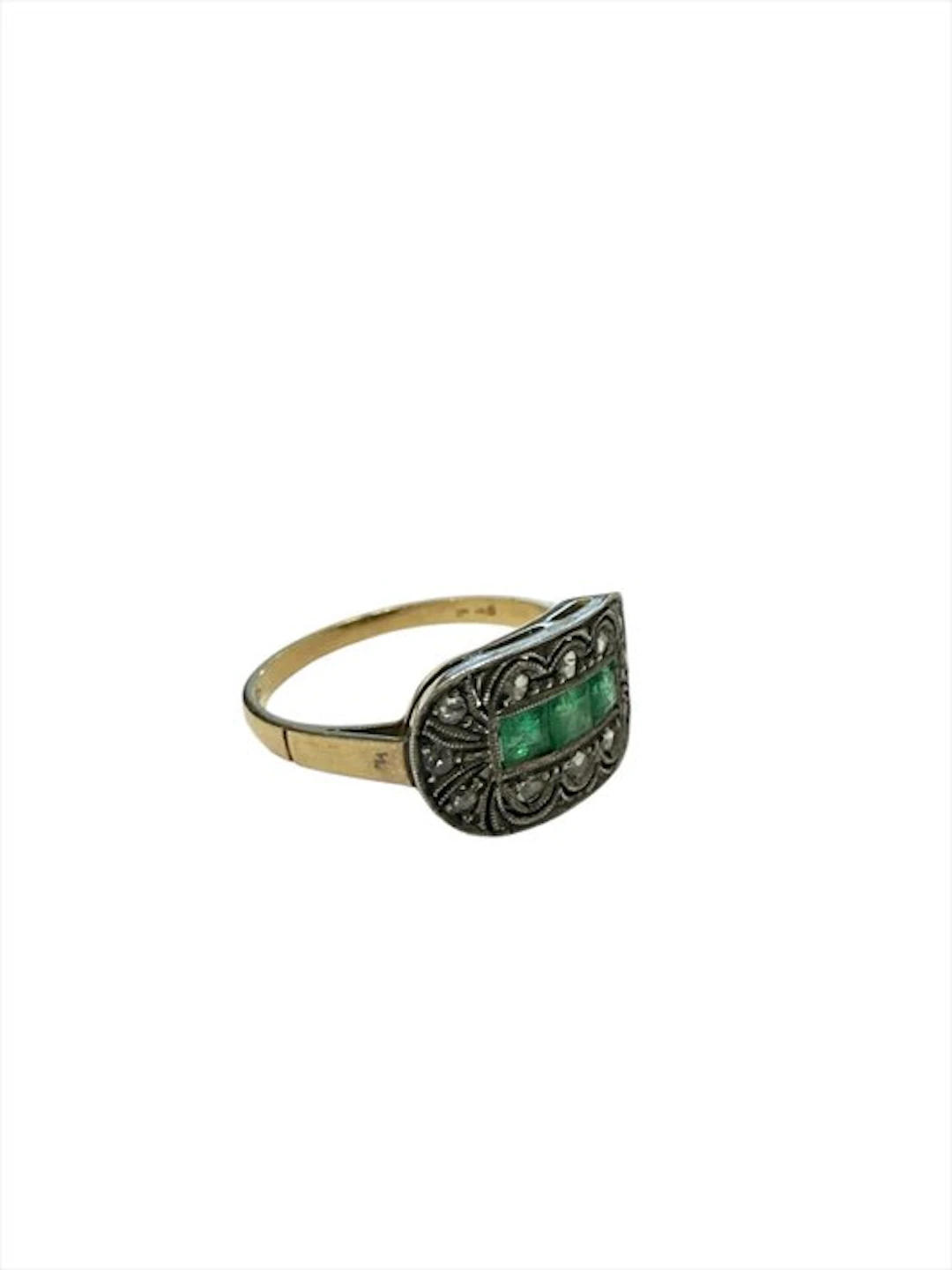 Ring - 12 kt. Rose gold Emerald - Diamond
