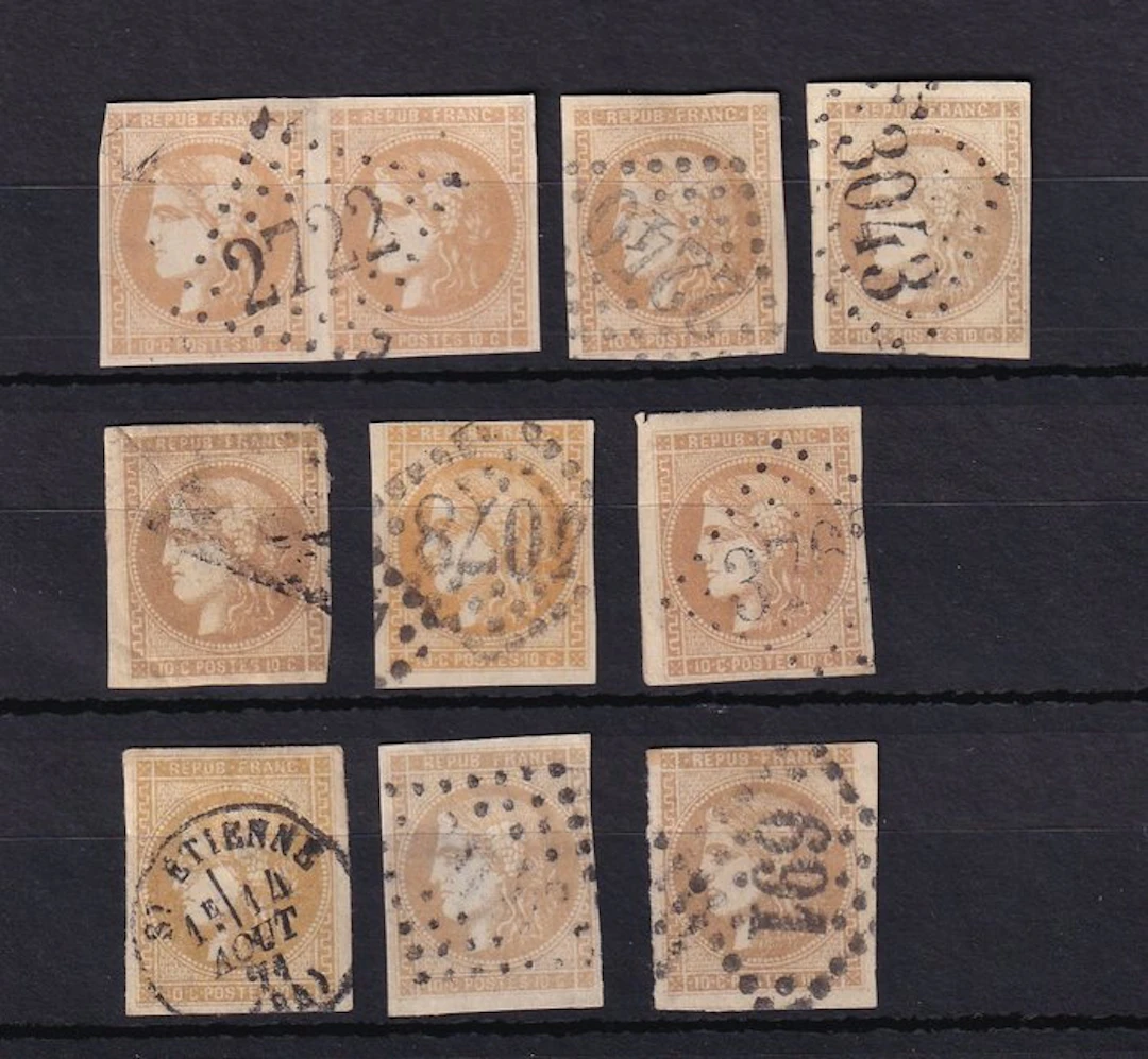 France 1870 - Large study of Bordeaux 10c