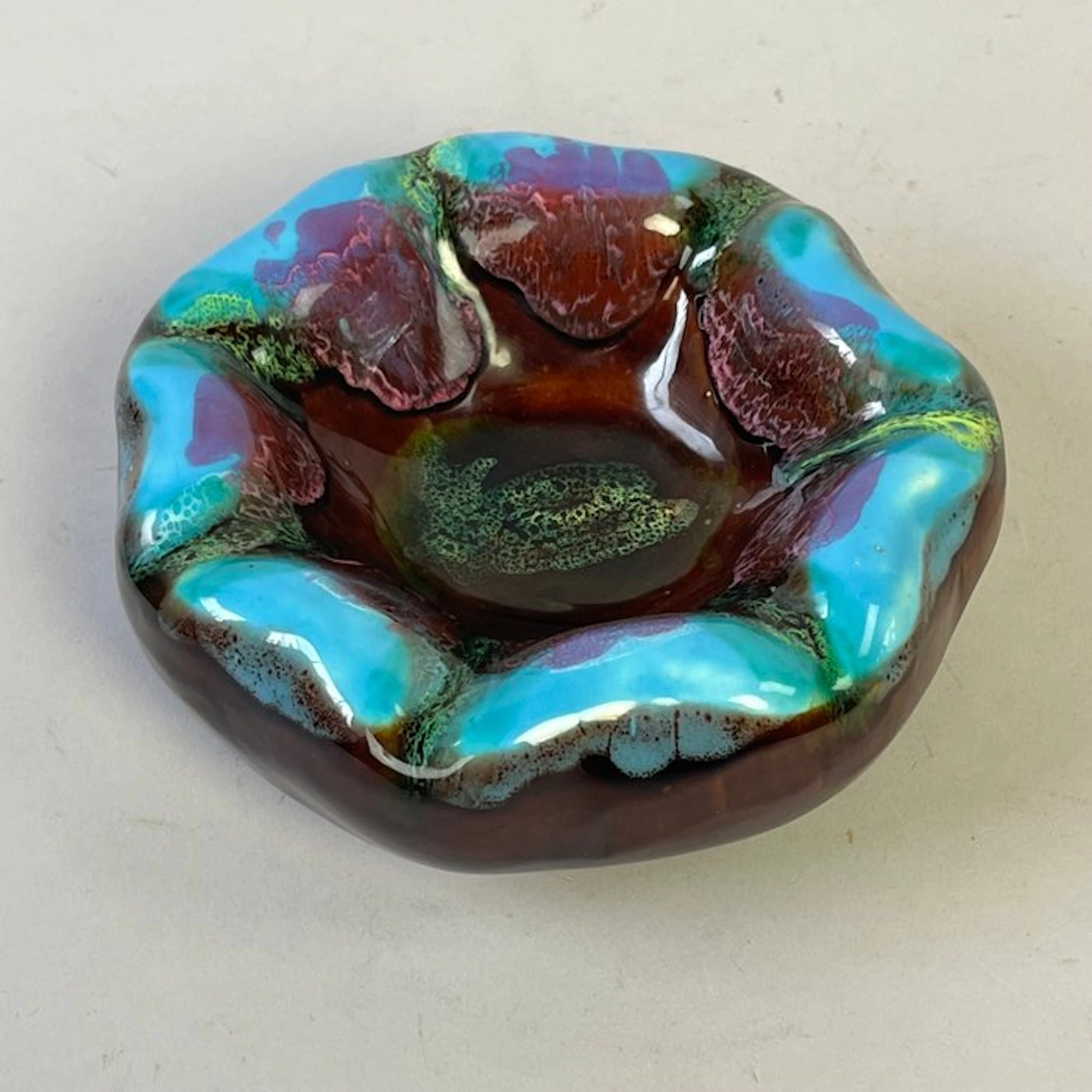 Platter - Vintage - Free-form ceramic dish with drip...