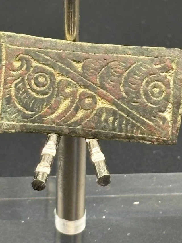 Byzantine Bronze Medieval belt buckle with inlaid geometric decoration. - 18 mm