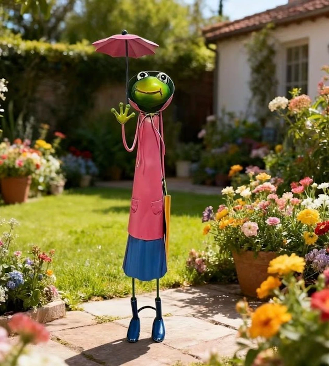 Unknown - Figurine - Frog holding umbrella garden ornament - Metal