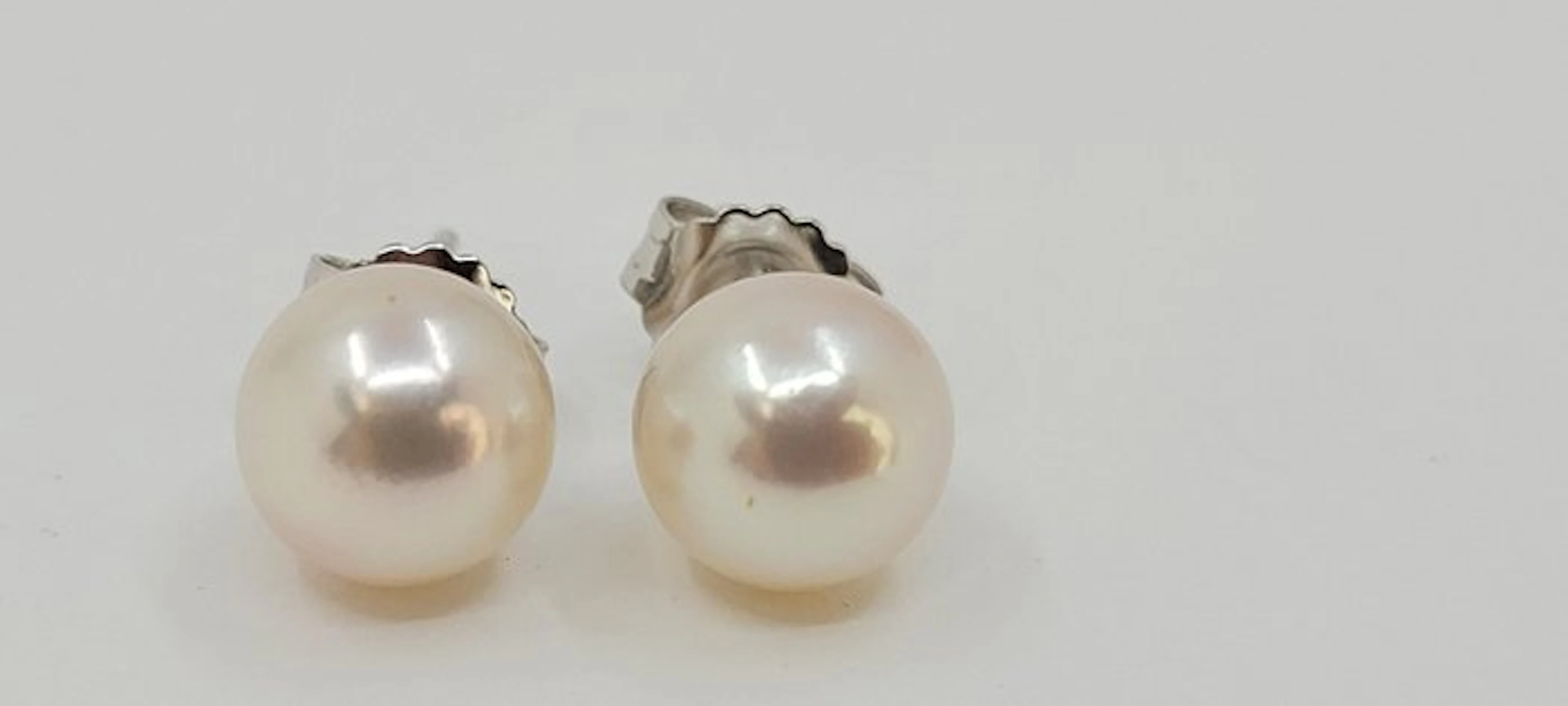 No reserve price - Earrings Silver, 8mm Bright Akoya Pearls