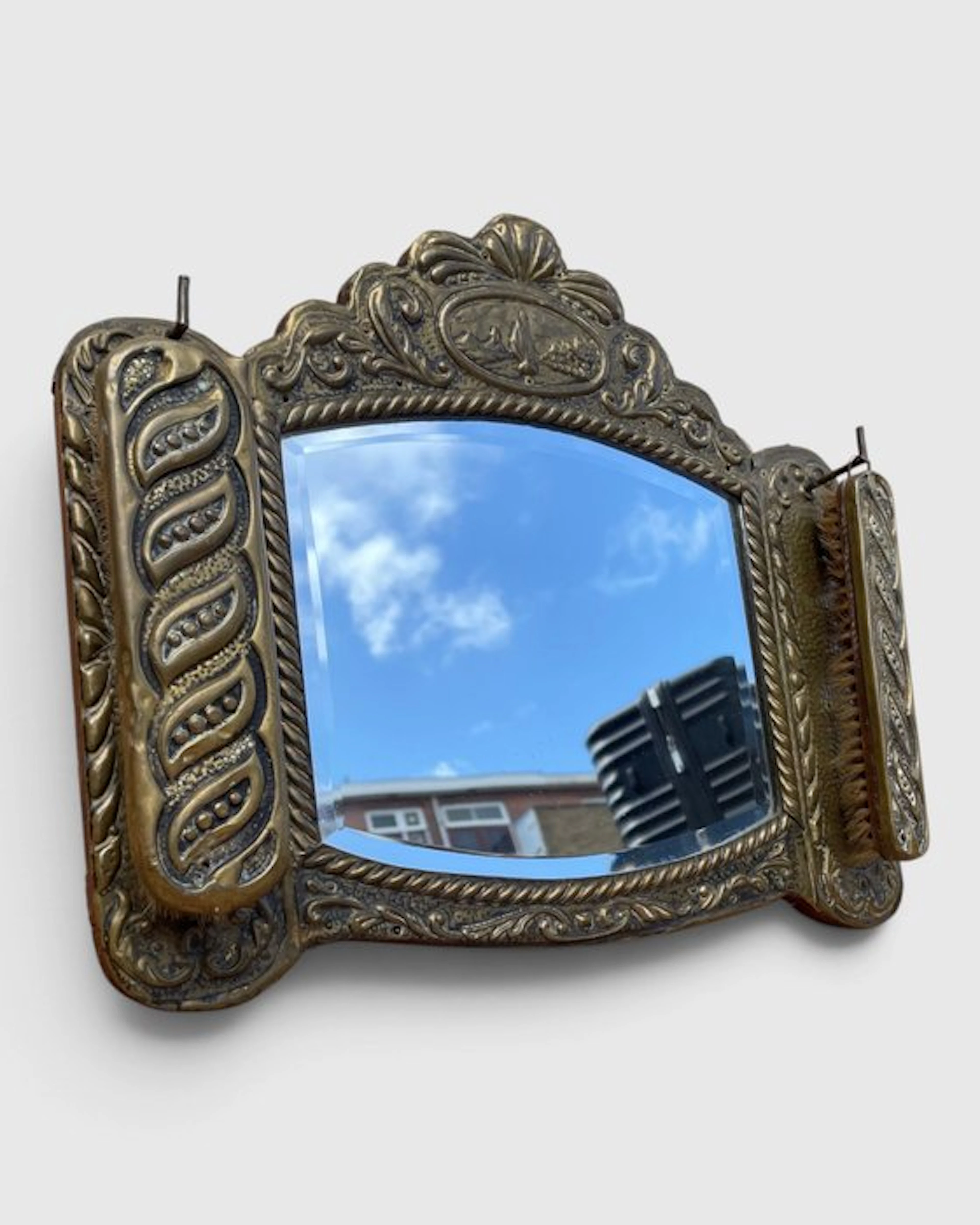 Wall mirror (3) - Wood, Brass - Latoenspiegel facet glass
