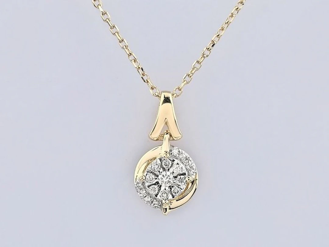Necklace with pendant - 14 kt. Yellow gold - 0.09ct. tw. Diamond (Natural)