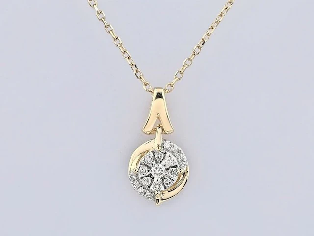 Necklace with pendant - 14 kt. Yellow gold - 0.09ct. tw. Diamond (Natural)