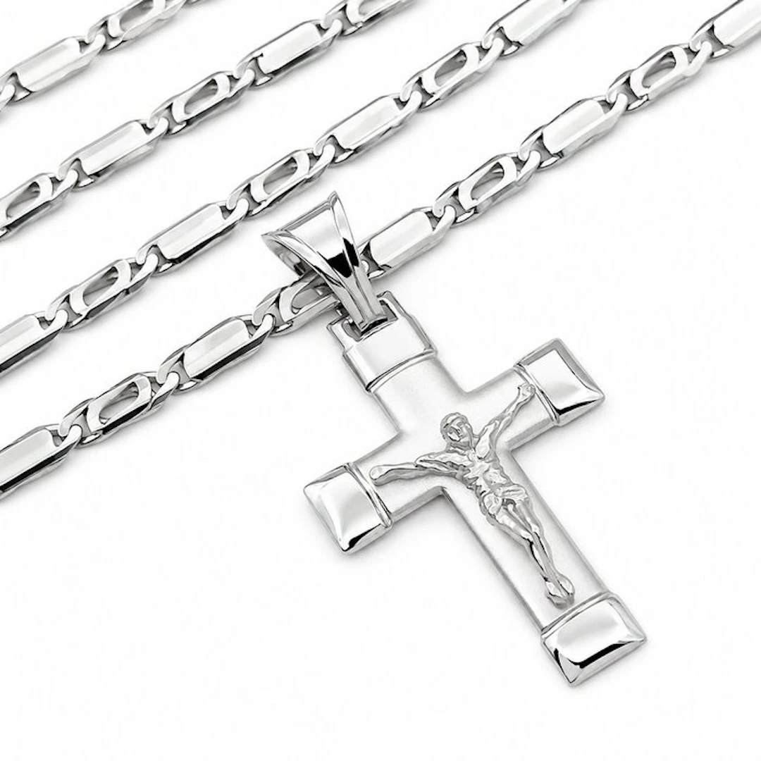 Necklace with pendant - 18 kt. White gold - Made in Italy - Handmade