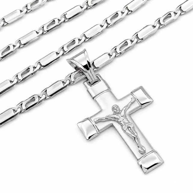 Necklace with pendant - 18 kt. White gold - Made in Italy - Handmade