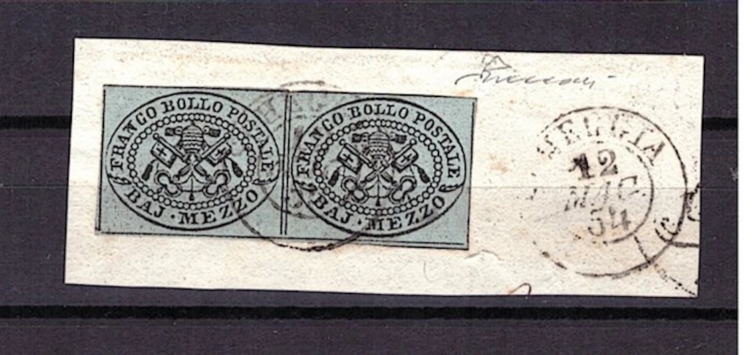 Italian Ancient States - Papal State 1852 - Pair 1/2 baj...