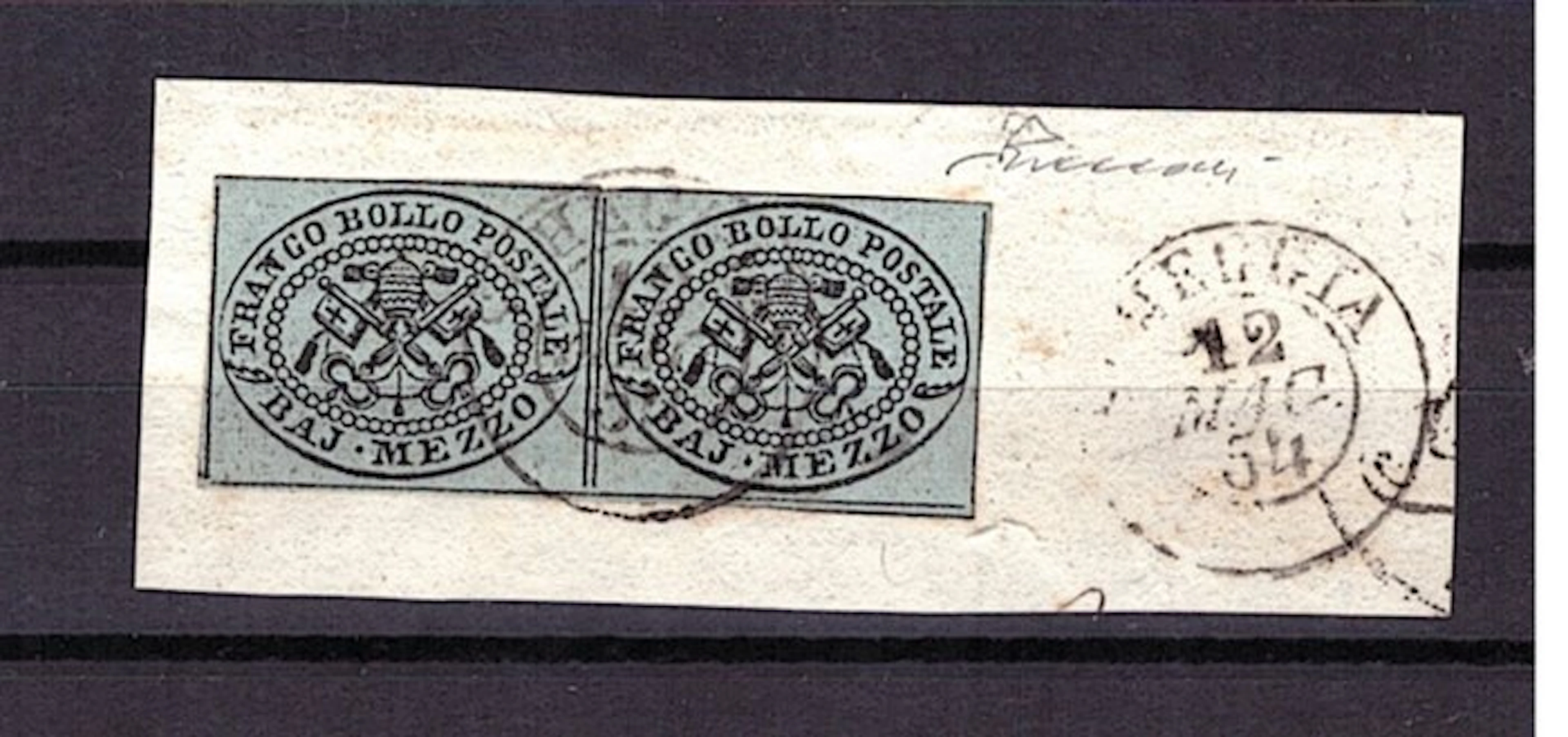 Italian Ancient States - Papal State 1852 - Pair 1/2 baj...