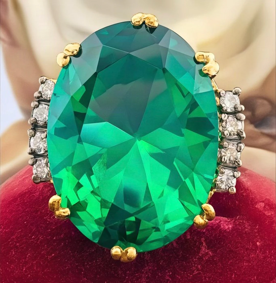 No reserve price - Ring - 9 kt. Yellow gold, Silver Emerald - Diamond