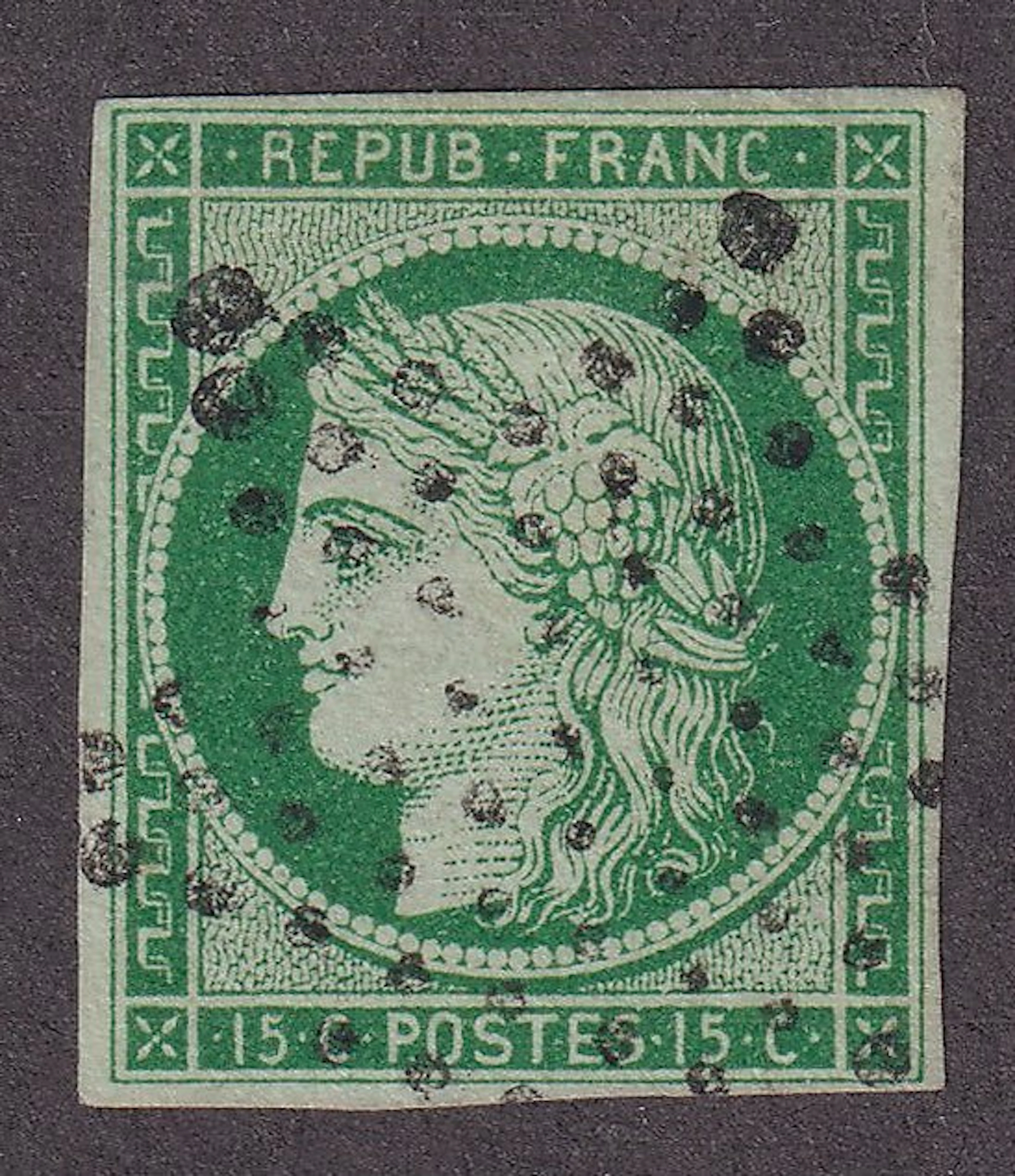France - 15c green - TB - Yvert n°2