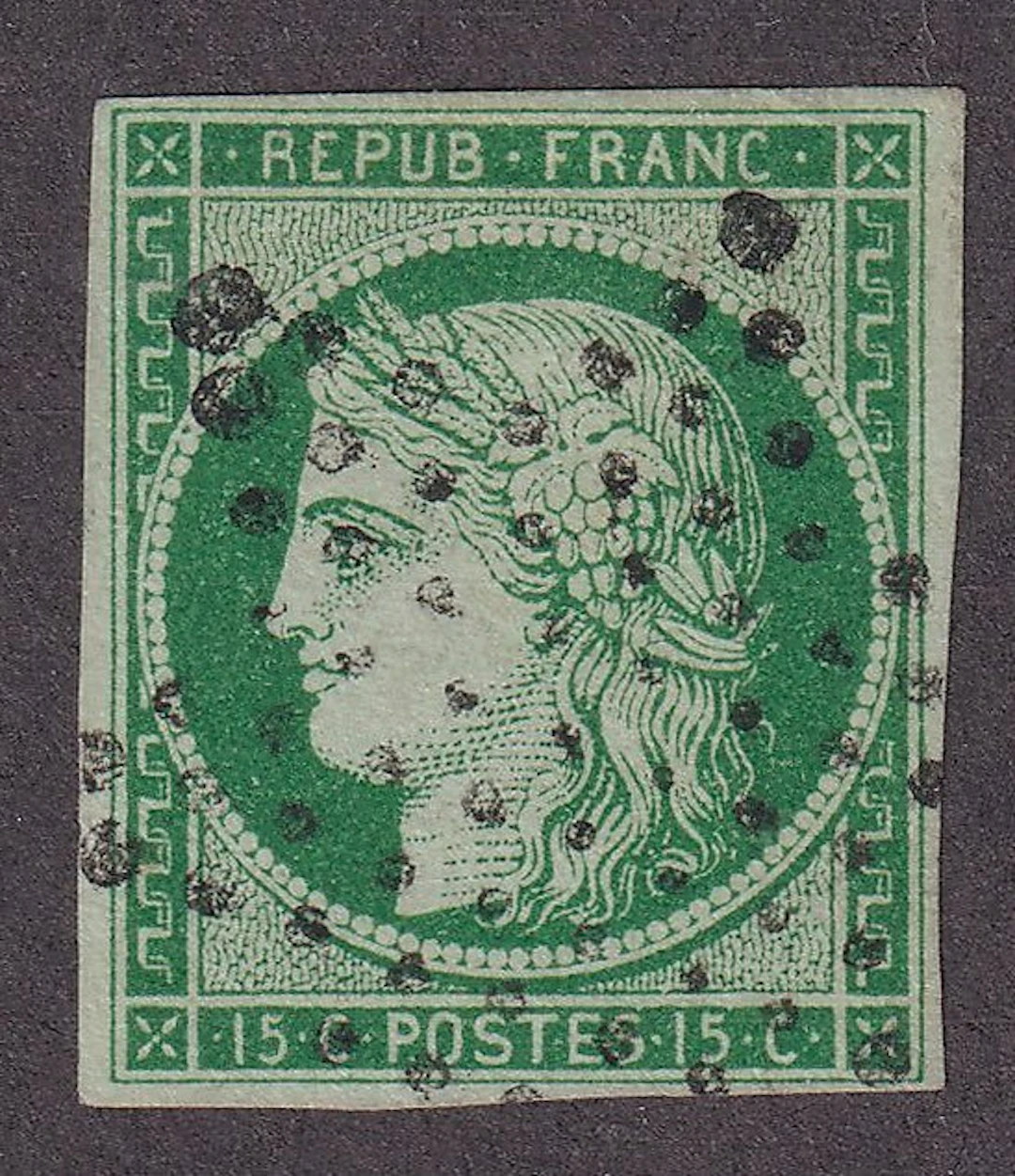 France - 15c green - TB - Yvert n°2