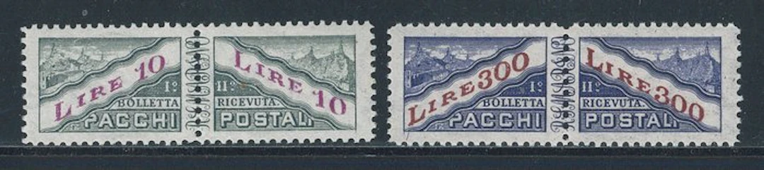San Marino - Postal parcels 10 and 300 lire, complete series nos. 35/36.