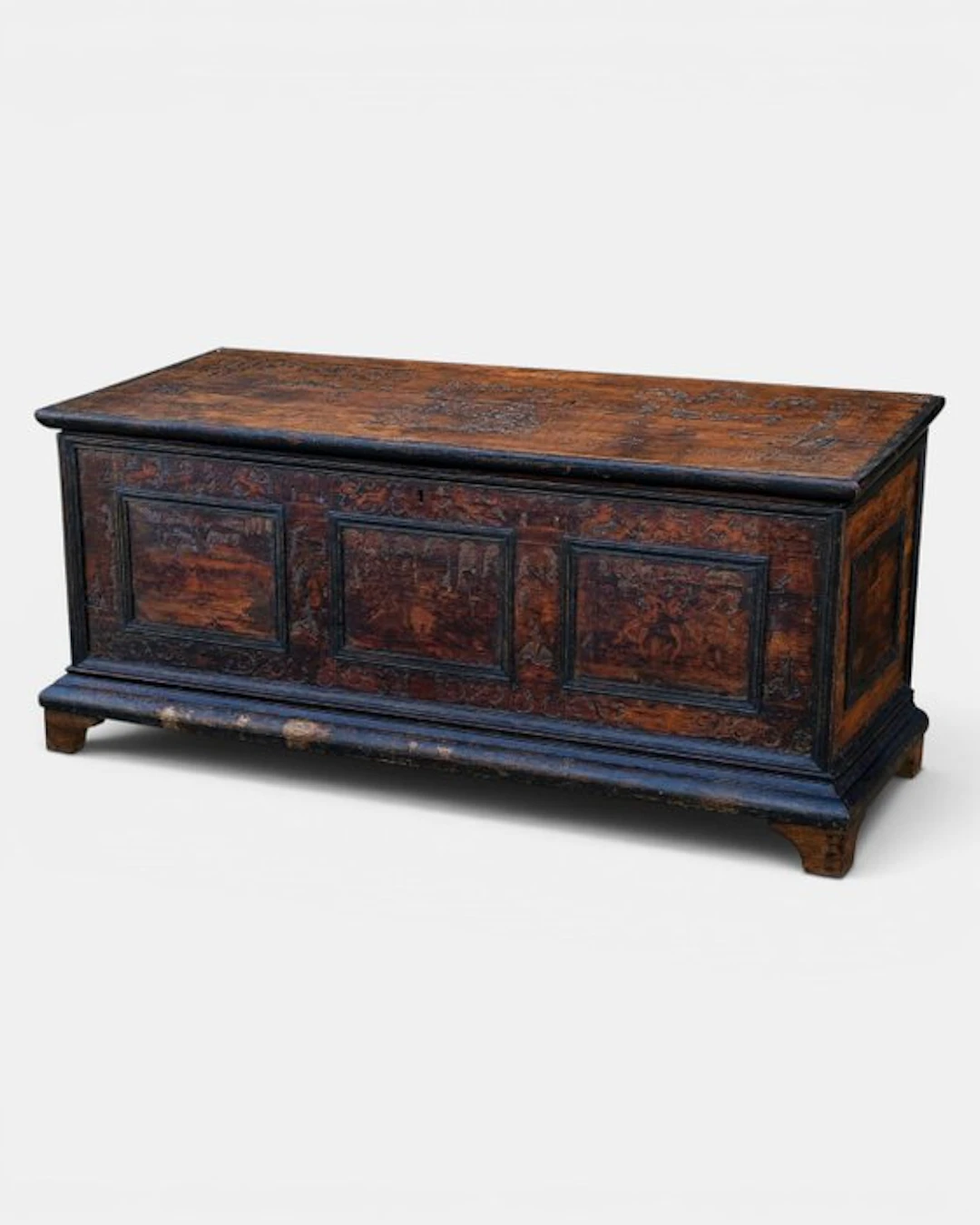 (Ecole Venitienne XVI) - Cassone - pyroengraved on life scenes - Cedar