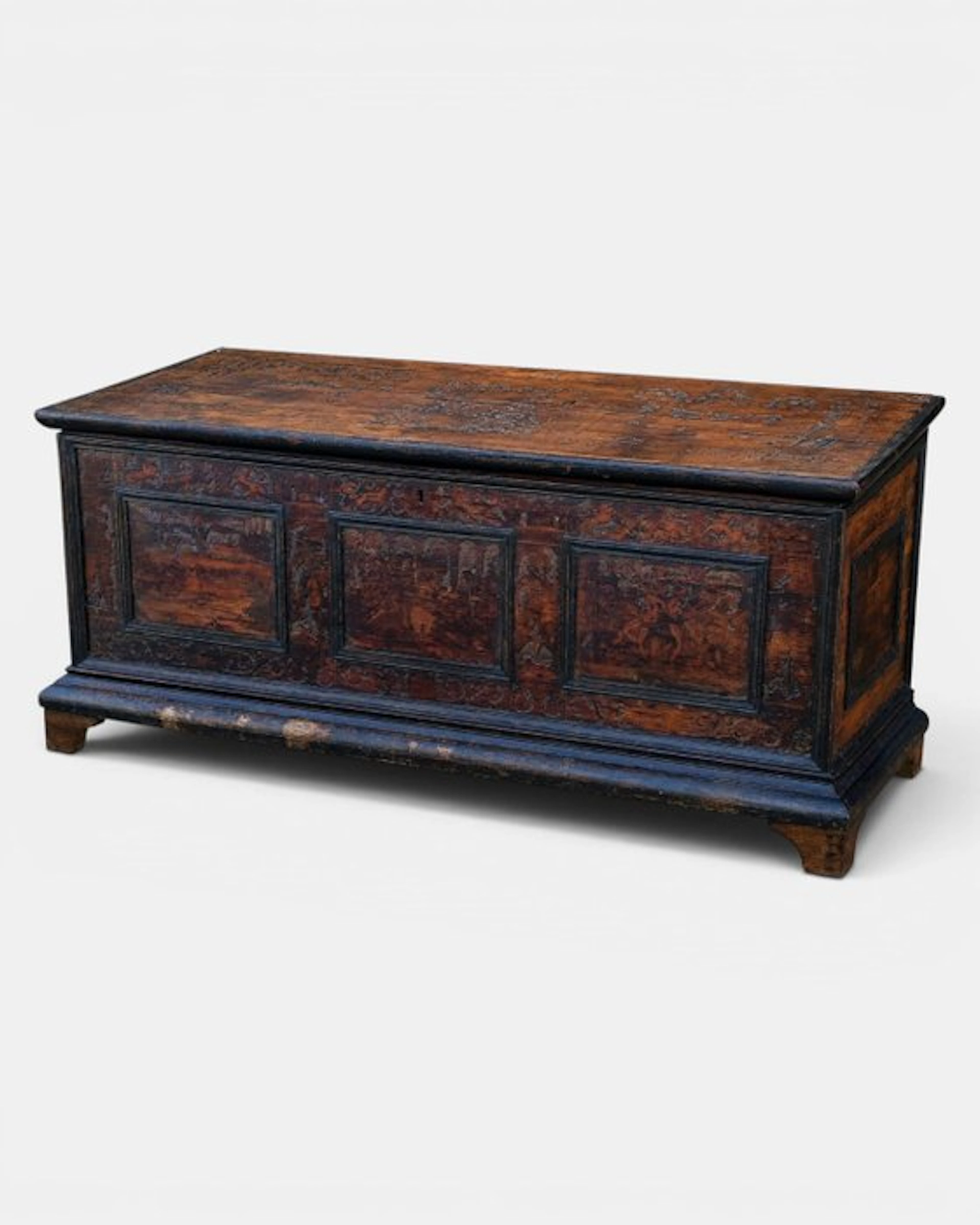 (Ecole Venitienne XVI) - Cassone - pyroengraved on life scenes - Cedar
