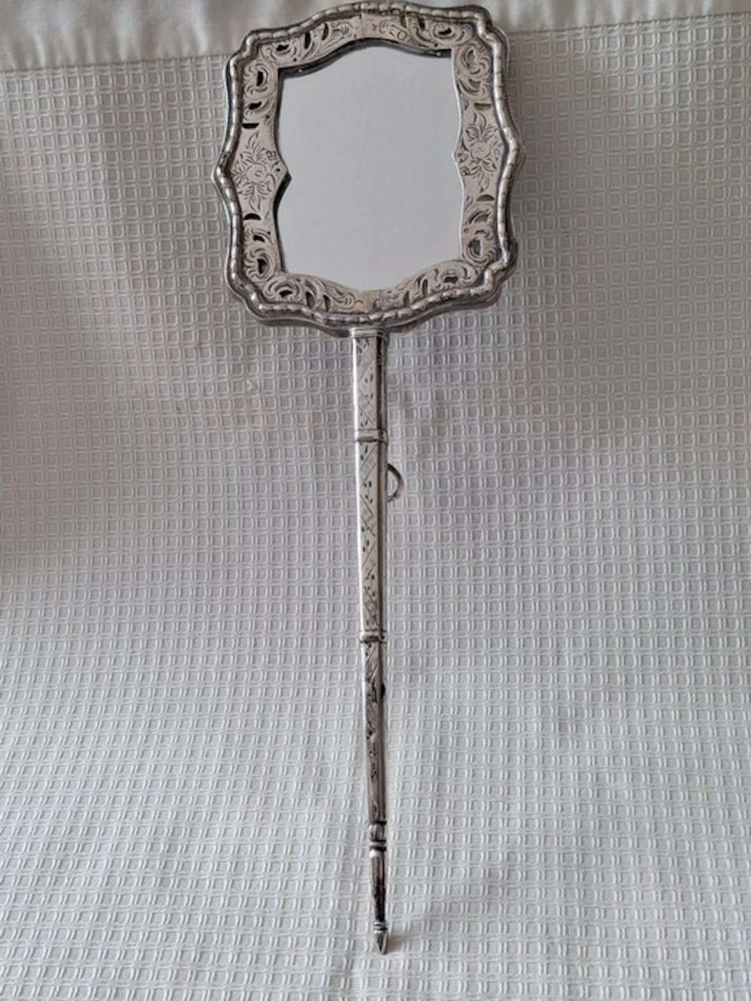 Mirror- Antique silver 19th-century cap mirror made from...