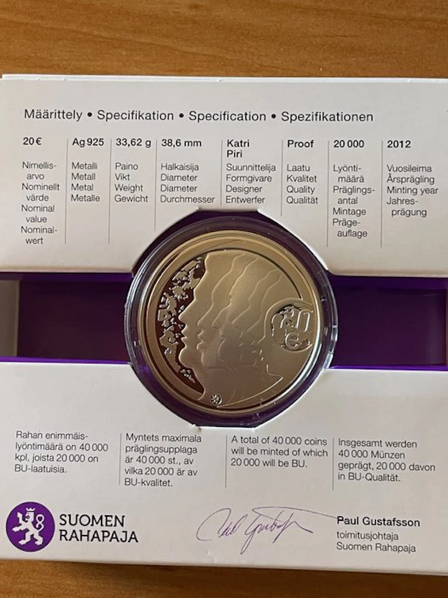Finland. 20 Euro 2012 "Equality and tolerance" Proof (No reserve price)