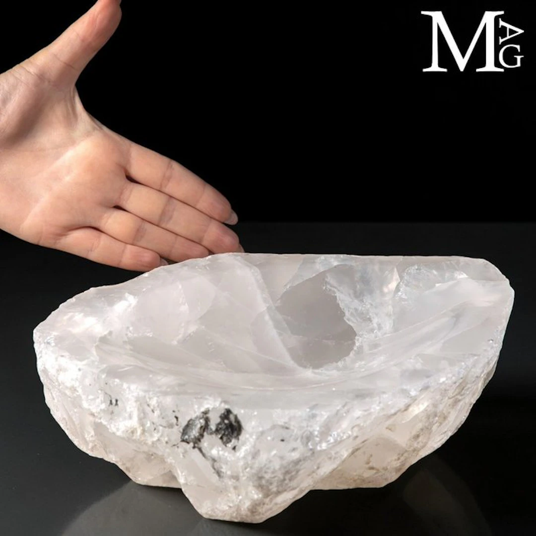 Translucent Rock Crystal Quartz Bowl with Rough...