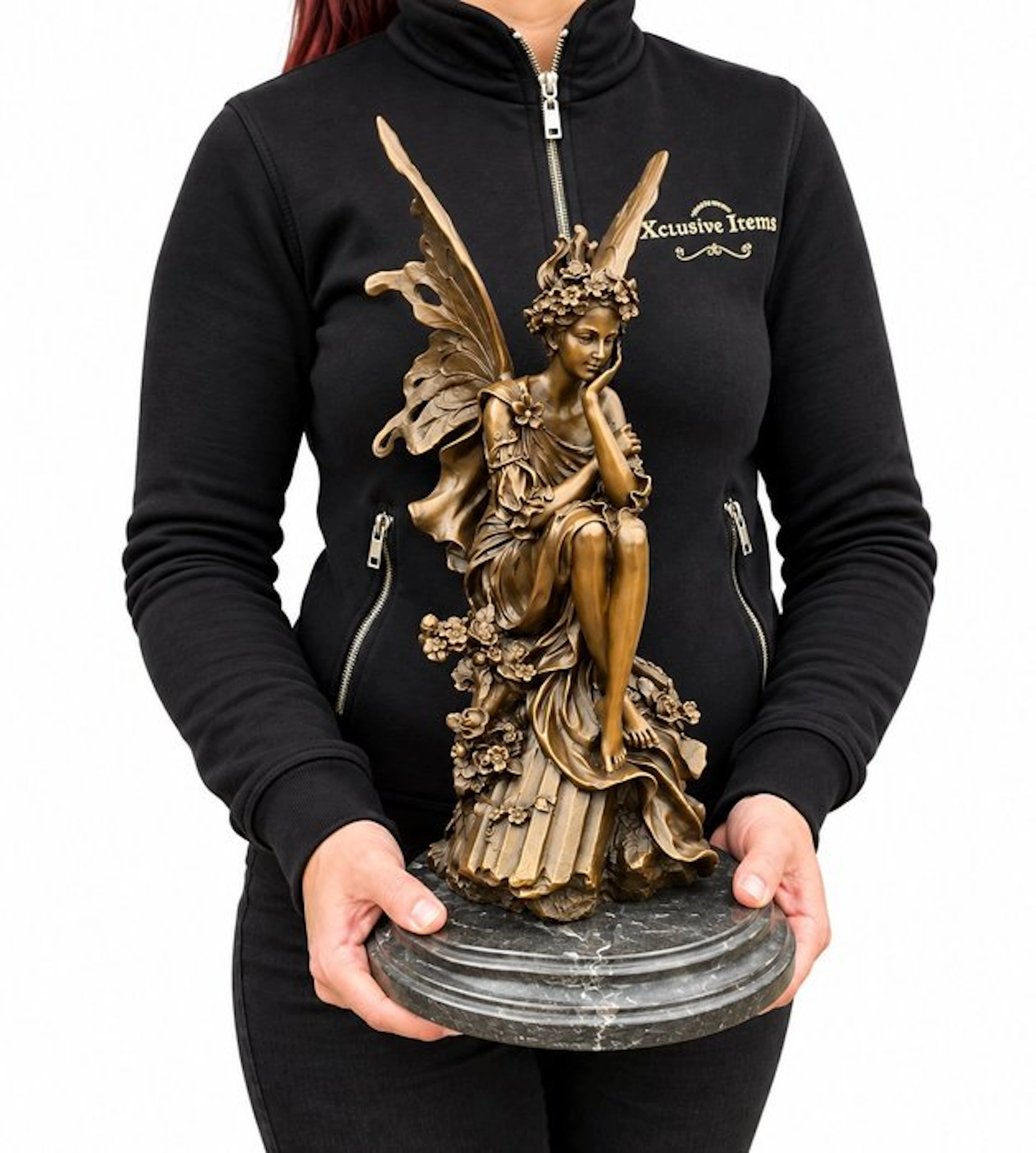 Statue, Large Bronze Fairy - 37 cm - Bronze, Marble