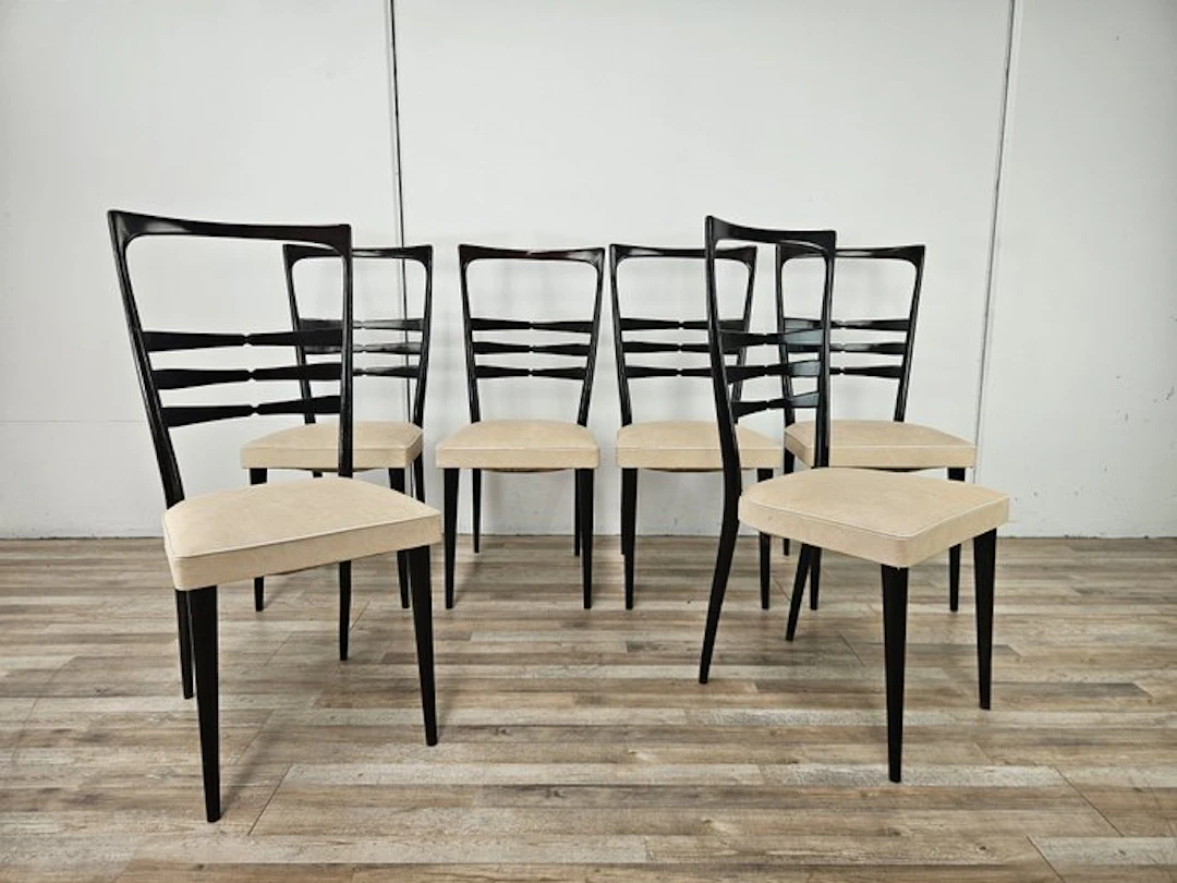 Chair (6) - Dining room chairs in beech and faux leather. - Beech, Leather