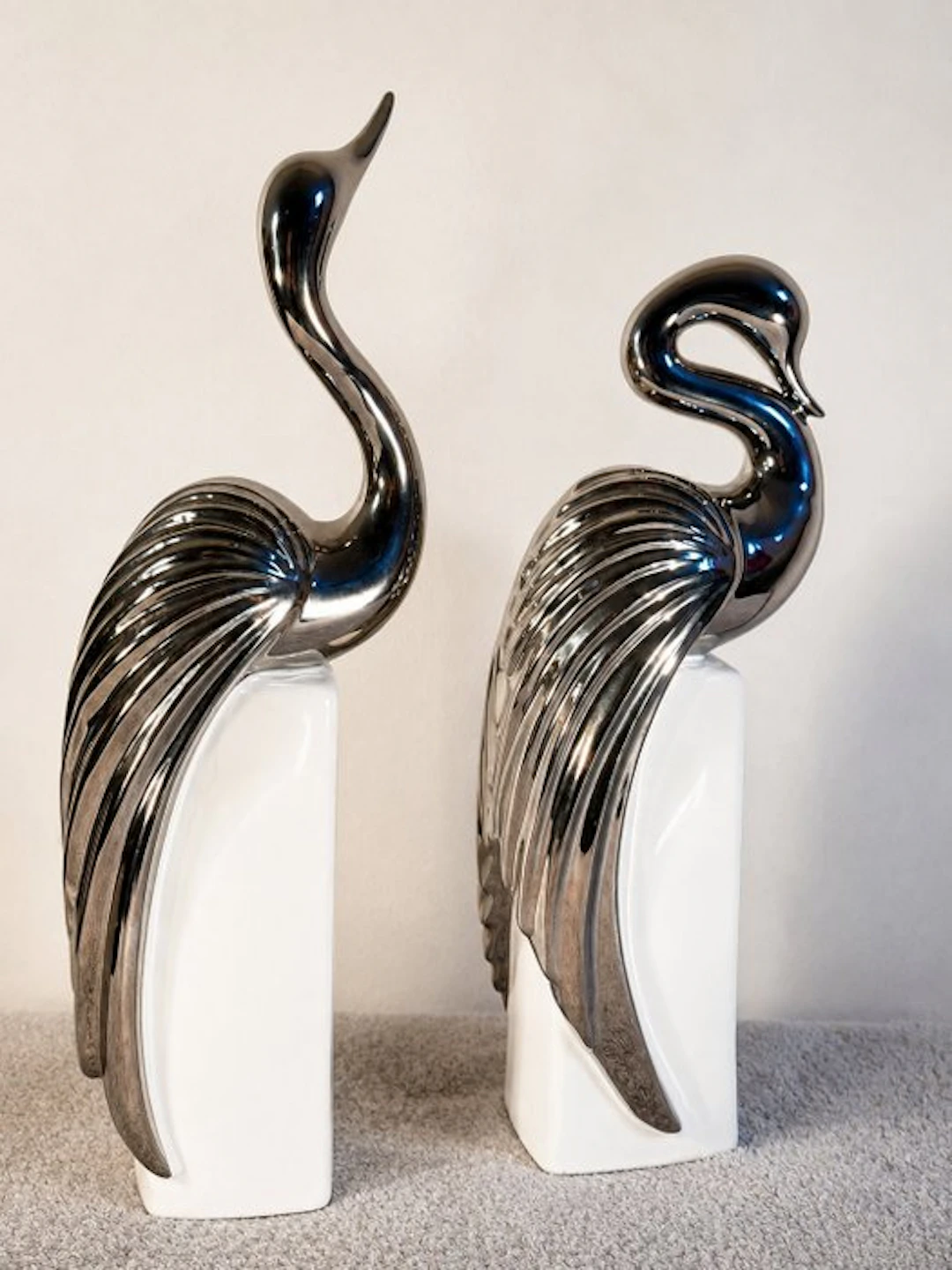 Figurine - Set zwanen beeldjes (2) - Ceramic, Chrome