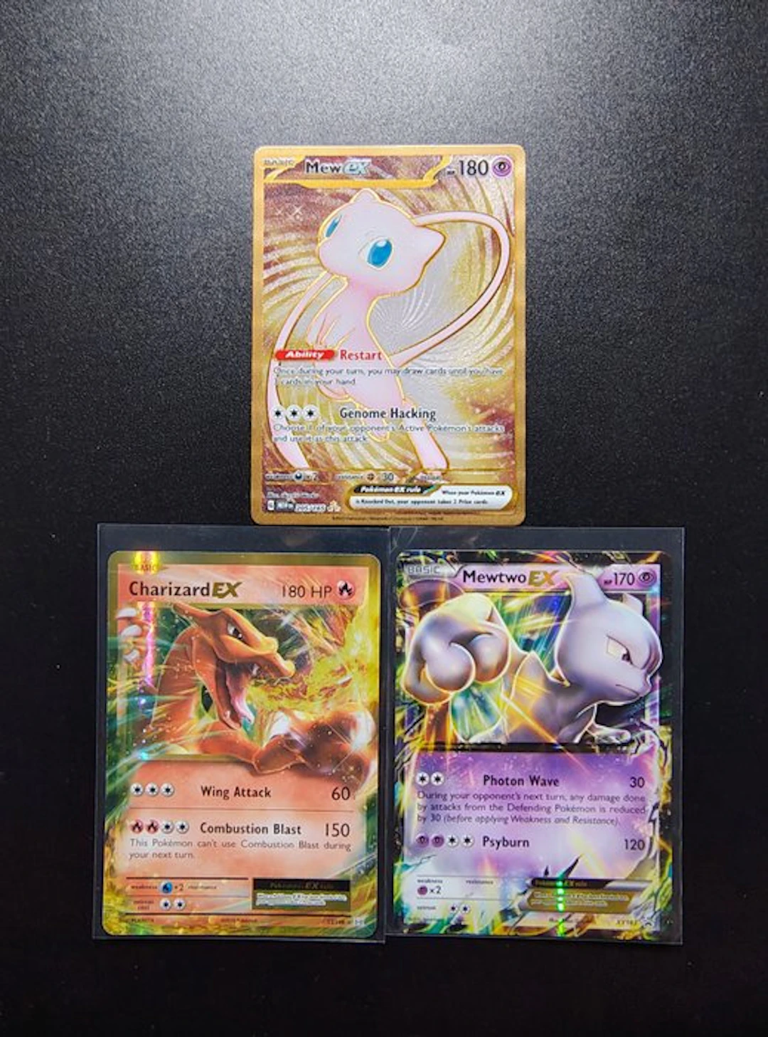 Pokémon - 3 Card - Mewtwo Ex - Charizard Ex - Mew Ex Gold (Metal) - ENG