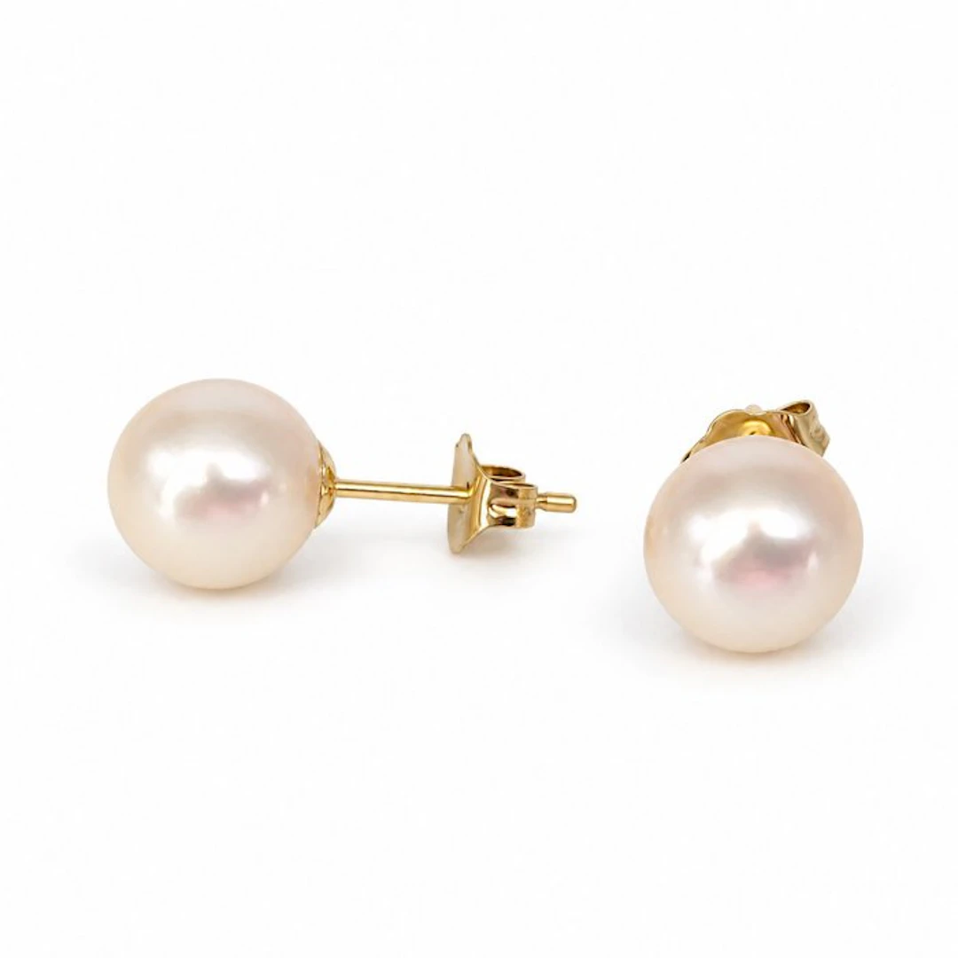 No reserve price - Earrings - 18 kt. Yellow gold Pearl - Akoya 8-8.5 mm