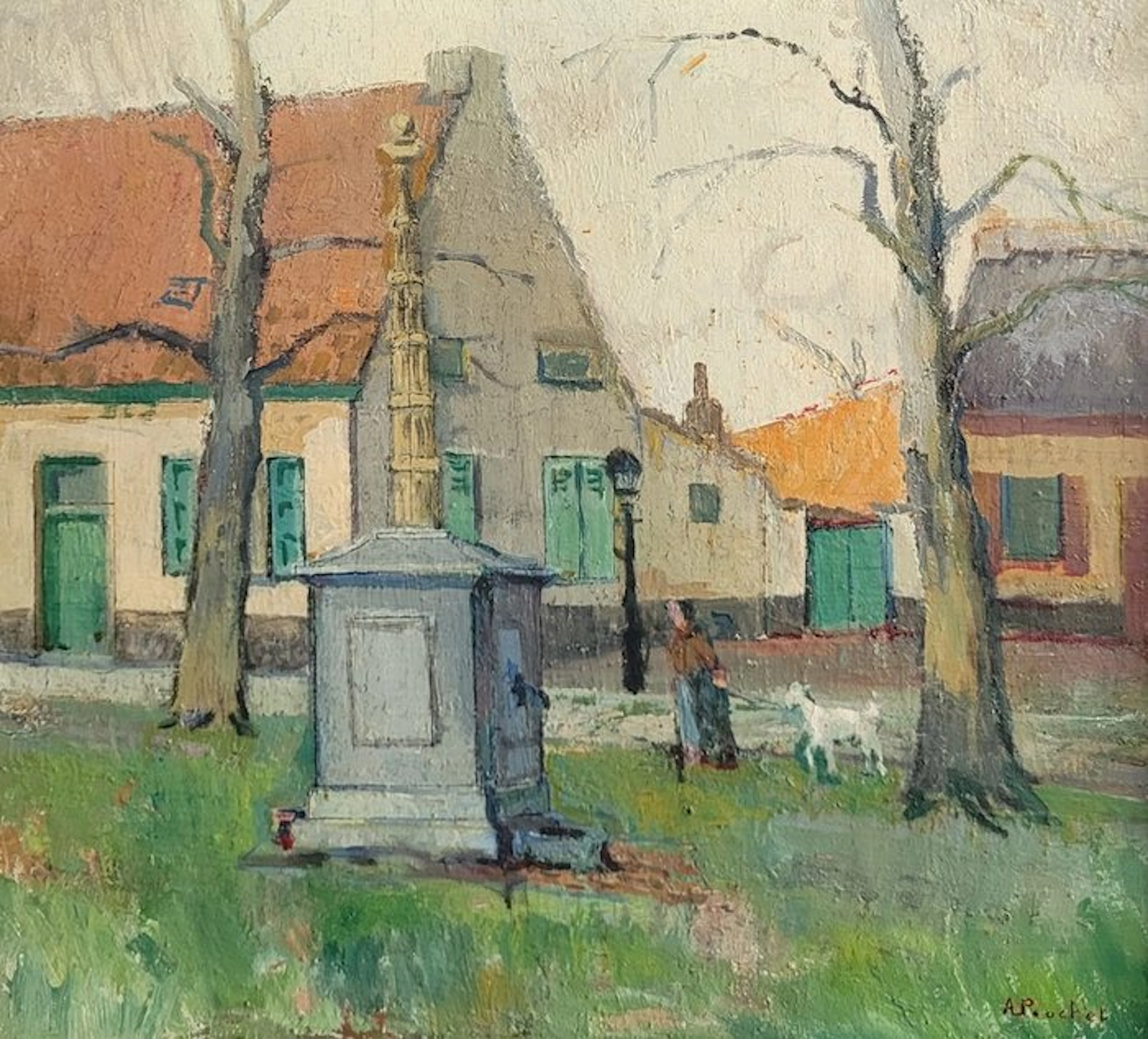 Adolf Pouchet (XX) - Boerin met geit
