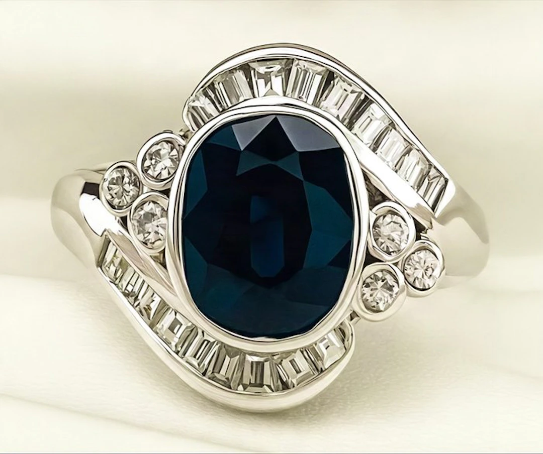 Ring - 18 kt. White gold Sapphire - Diamond