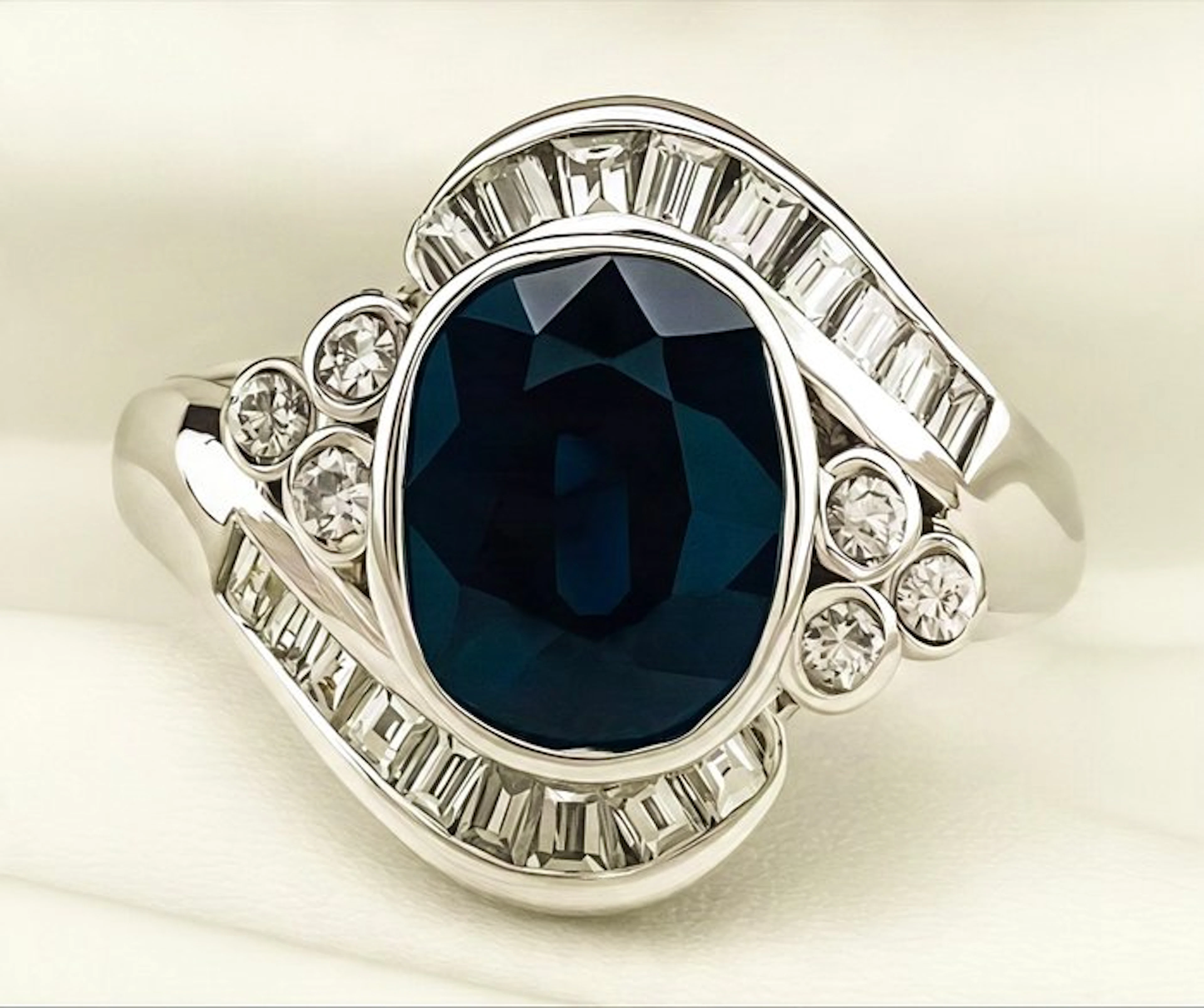 Ring - 18 kt. White gold Sapphire - Diamond